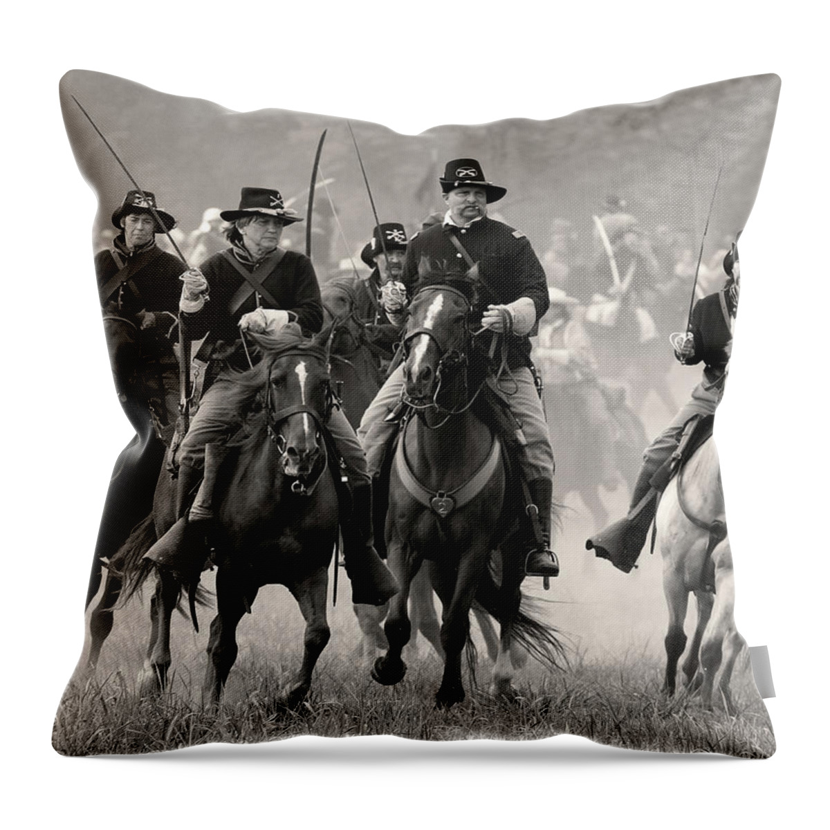 Reenactment Throw Pillow featuring the photograph Cavalry Skirmish by Art Cole