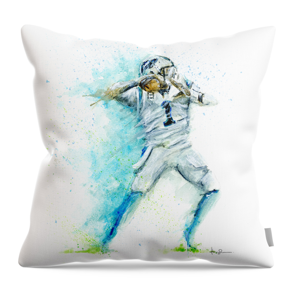 Cam Newton Throw Pillow featuring the painting Cam by Dave Baysden