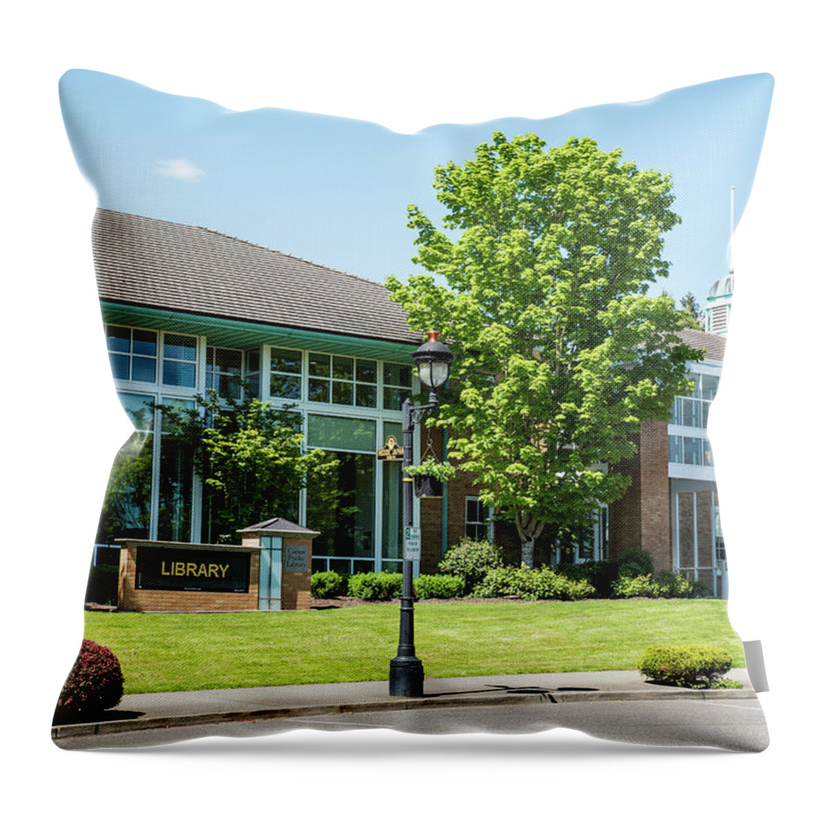 Camas Library Throw Pillow featuring the photograph Camas Library by Tom Cochran