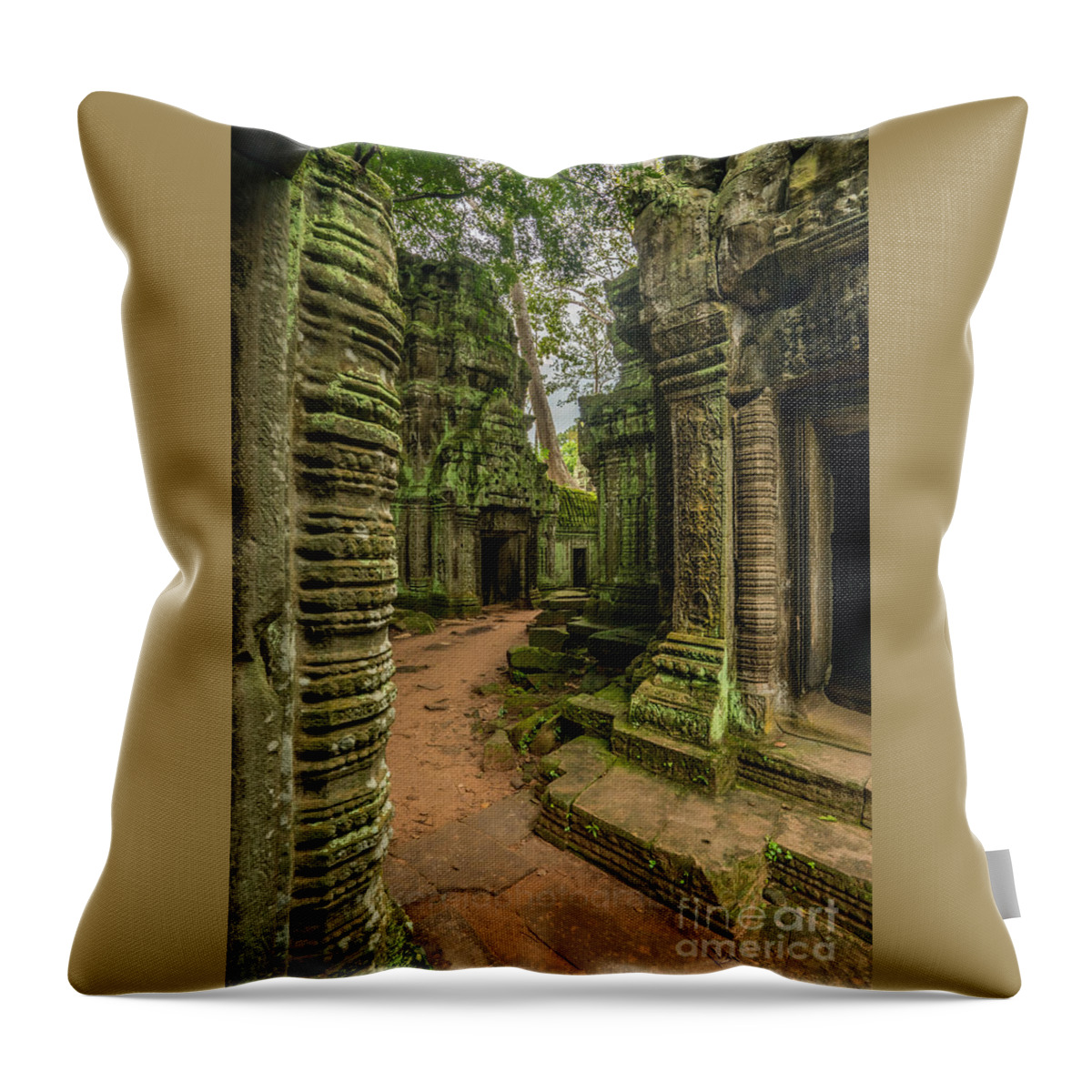 Cambodia Throw Pillow featuring the photograph Cambodia Ta Phrom Ruins by Mike Reid