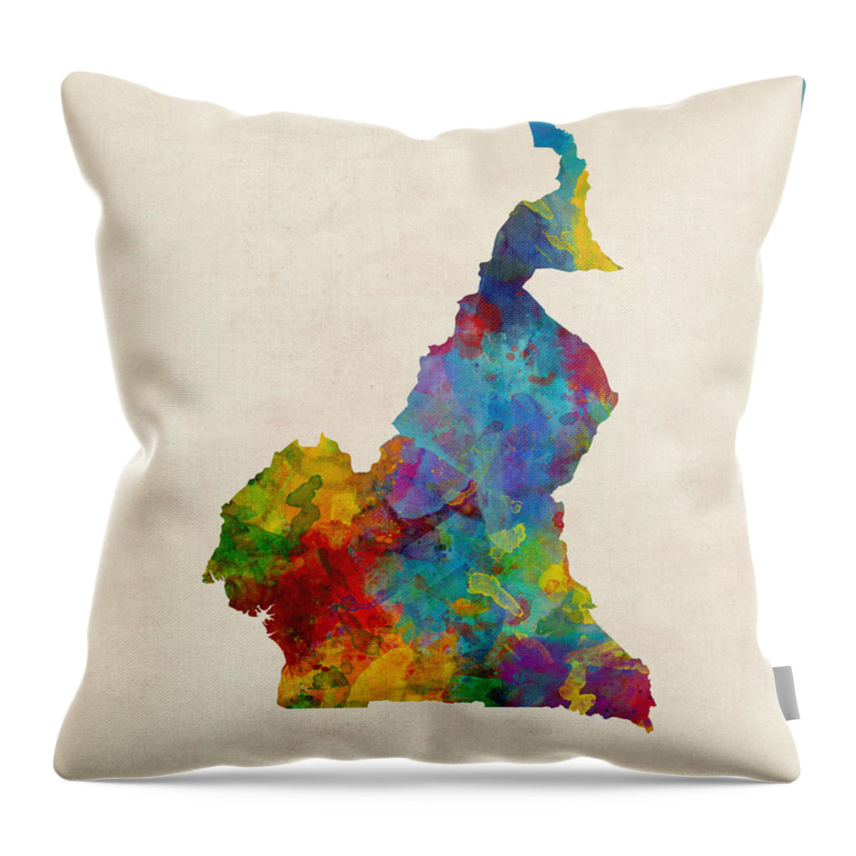 Cameroon Throw Pillow featuring the digital art Cameroon Watercolor Map by Michael Tompsett