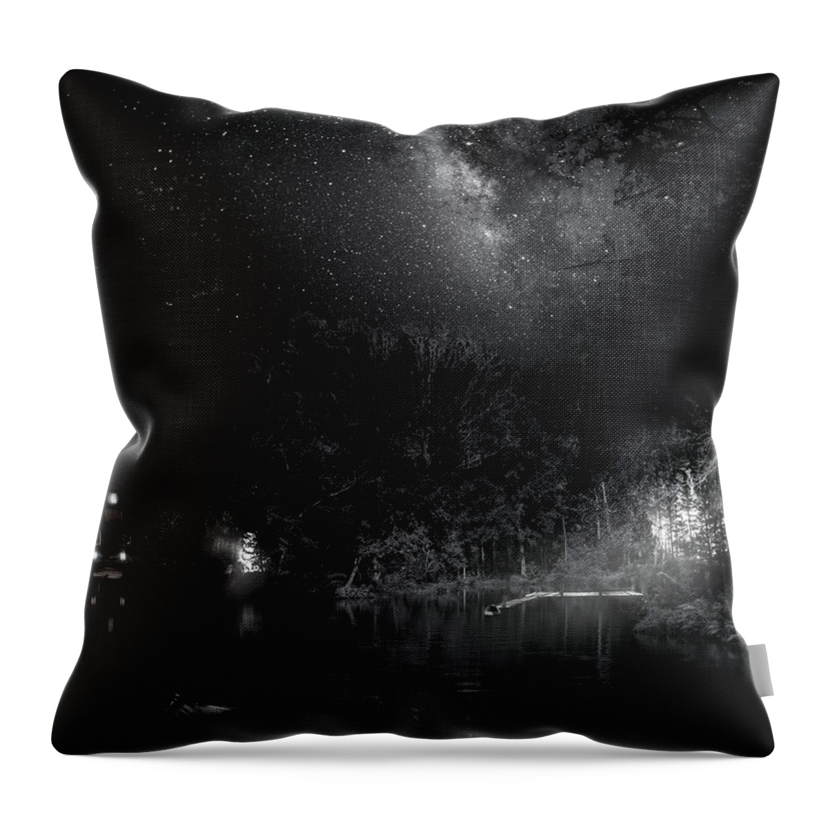 Milky Way Throw Pillow featuring the photograph Campfires on Milky Way River by Mark Andrew Thomas