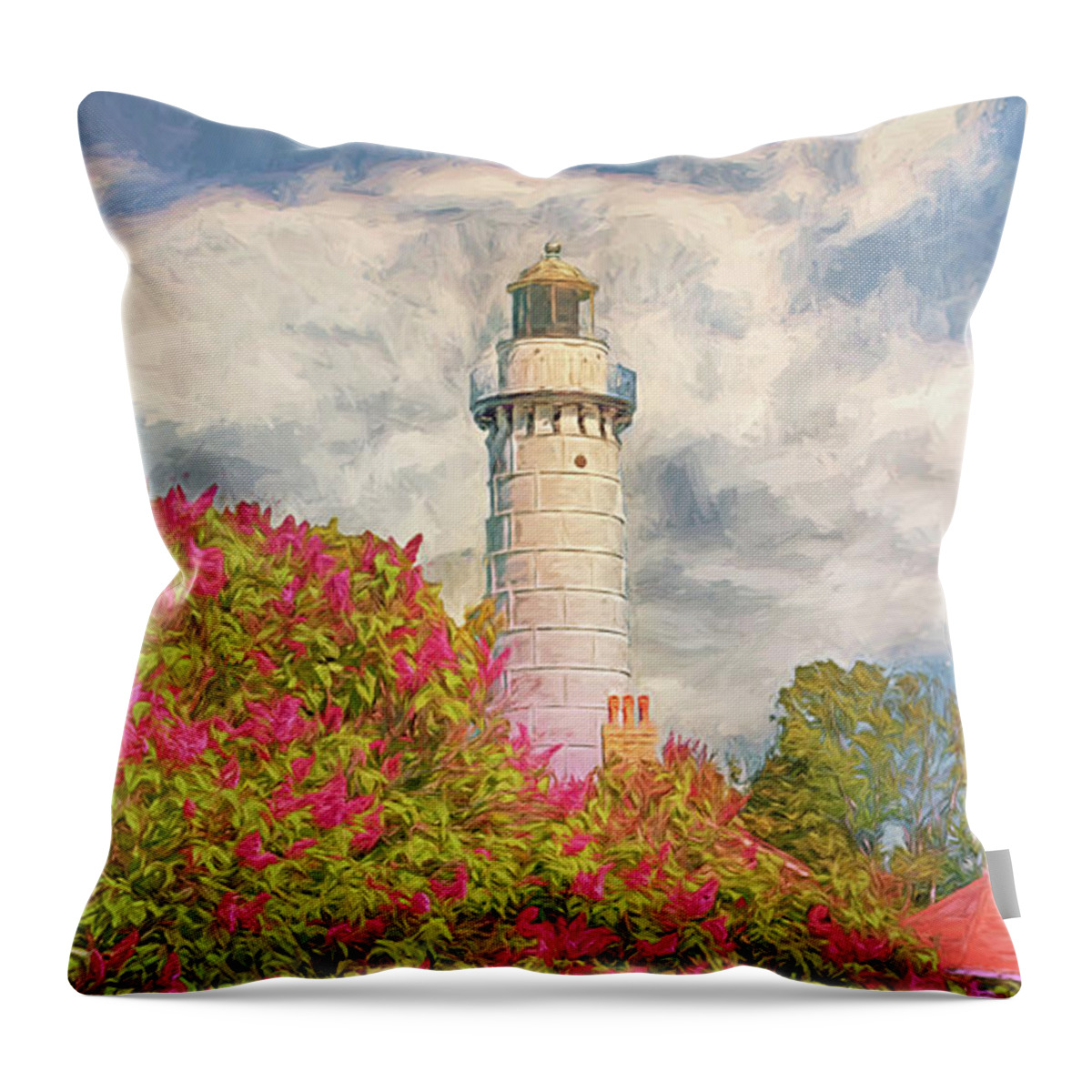 Lighthouses Throw Pillow featuring the photograph Cana Island Lilacs by Susan Rissi Tregoning