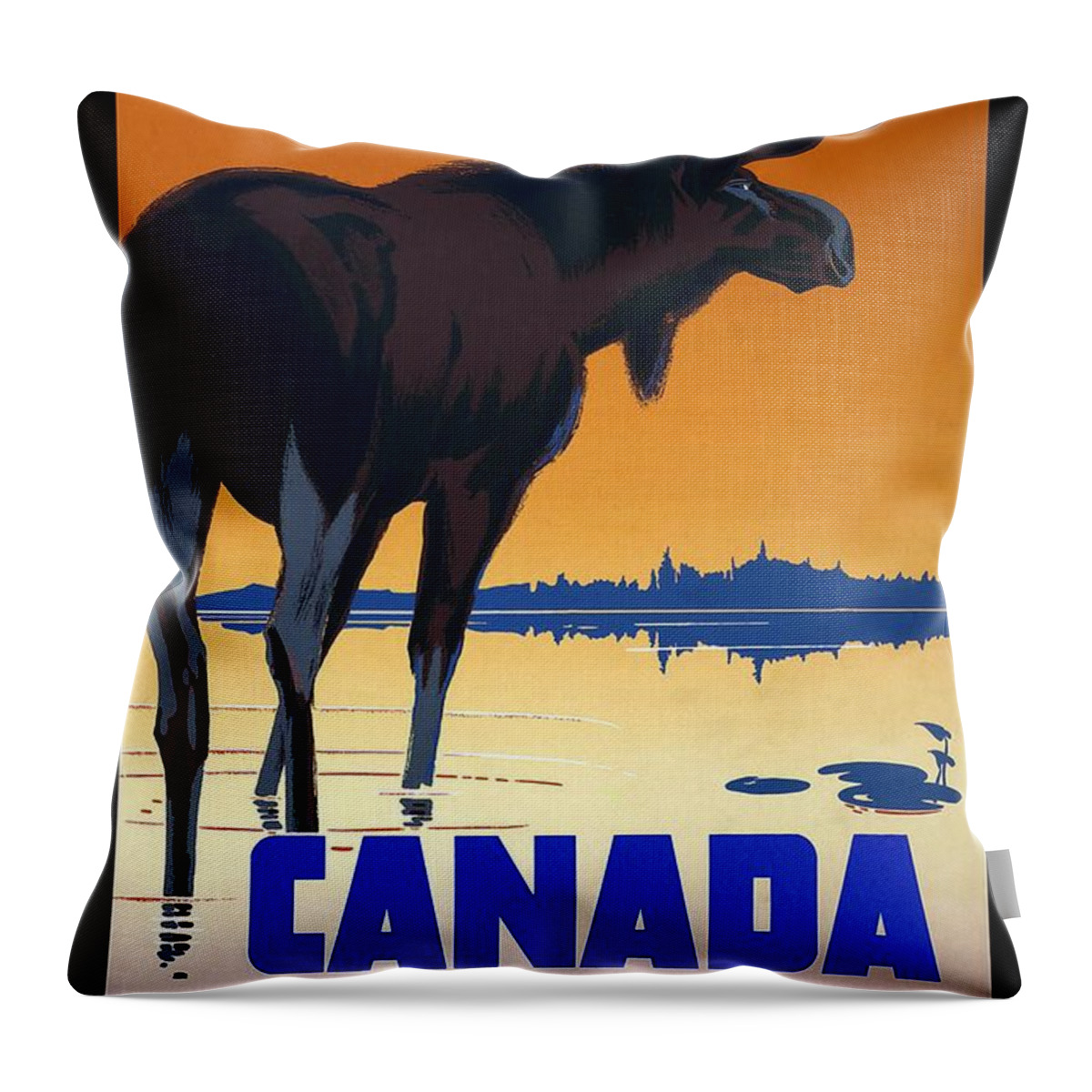 Canadian Pacific Throw Pillow featuring the mixed media Canada For Big Game Travel Canadian Pacific - Moose - Retro travel Poster - Vintage Poster by Studio Grafiikka