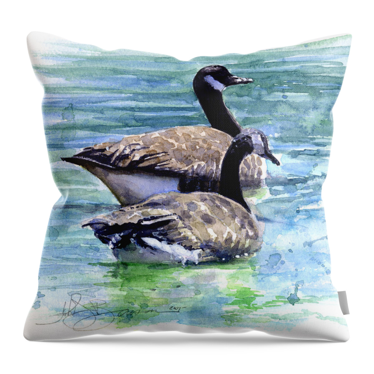 Canada Throw Pillow featuring the painting Canada Geese by John D Benson