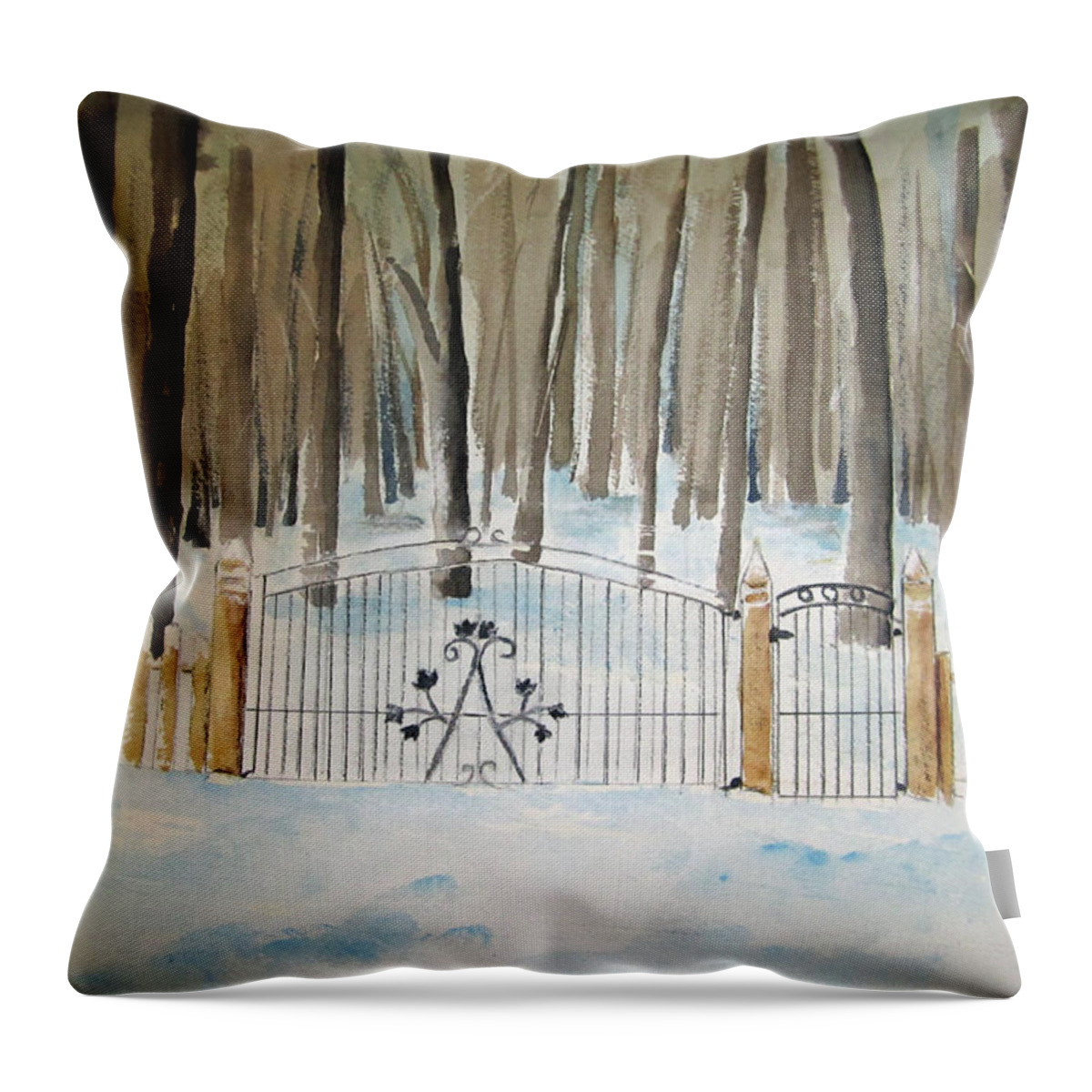 Winter Snow Throw Pillow featuring the painting Canada The Grove by Elvira Ingram