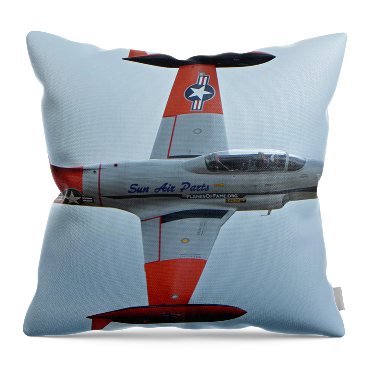 Airplane Throw Pillow featuring the photograph Canadair CT-133 Silver Star NX377JP Pacemaker Chino California April 30 2016 by Brian Lockett