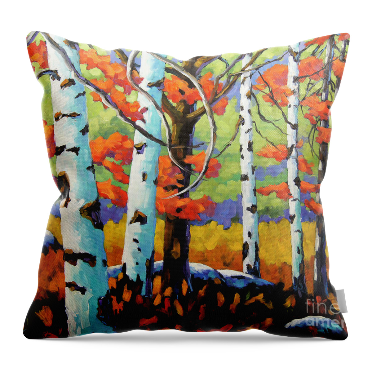 Birches Throw Pillow featuring the painting Canadian Birch Woods by Richard T Pranke