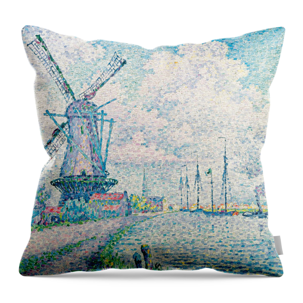 Paul Signac Throw Pillow featuring the painting Canal of Overschie by Paul Signac