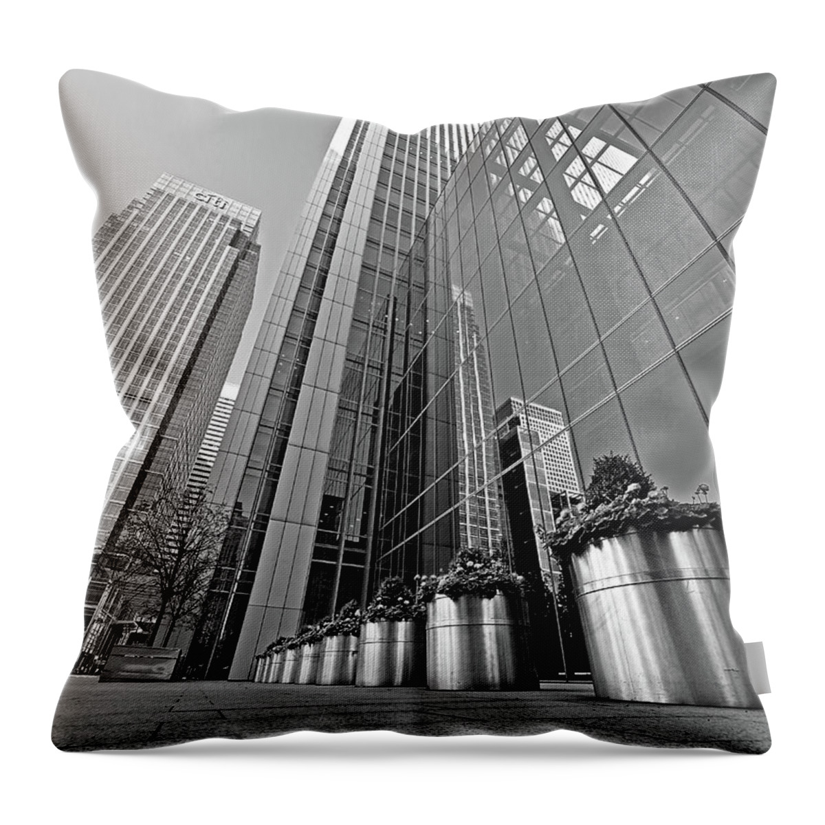 London Throw Pillow featuring the photograph Canary Wharf Financial District in Black and White by Gill Billington