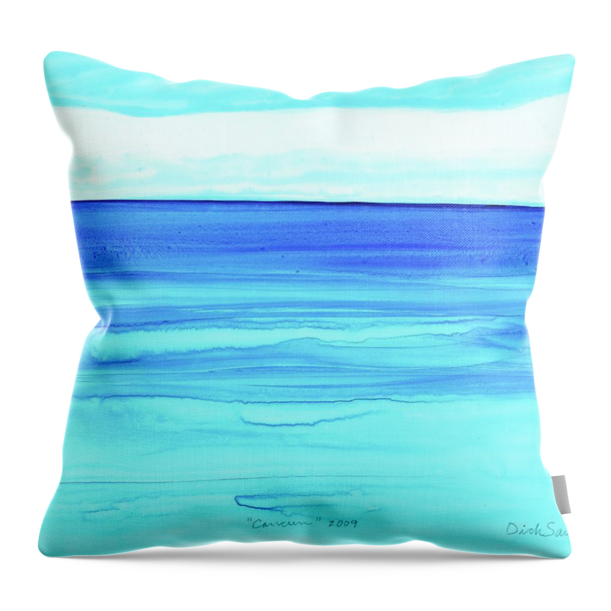 Seascape Throw Pillow featuring the painting CANCUN Mexico by Dick Sauer