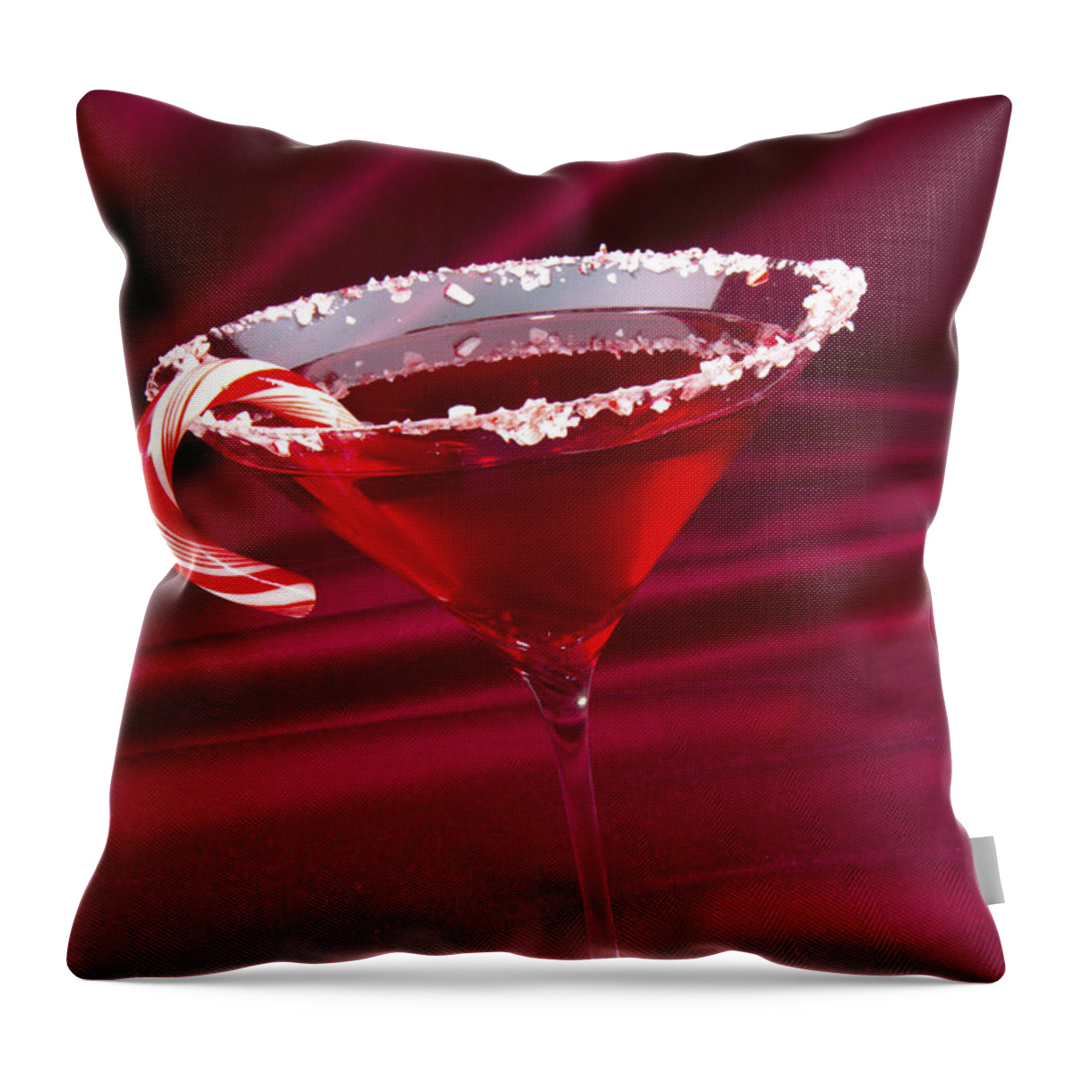 Beverage Throw Pillow featuring the photograph Candy Cane Martini by Karen Foley