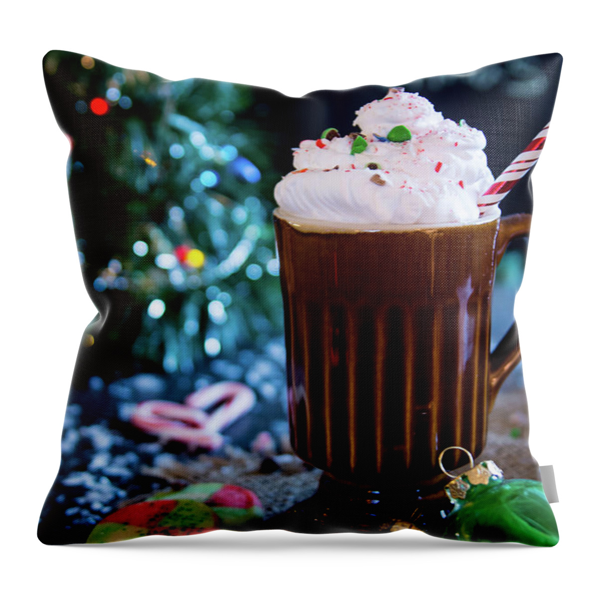 Food Throw Pillow featuring the photograph Candy Cane Twist by Deborah Klubertanz