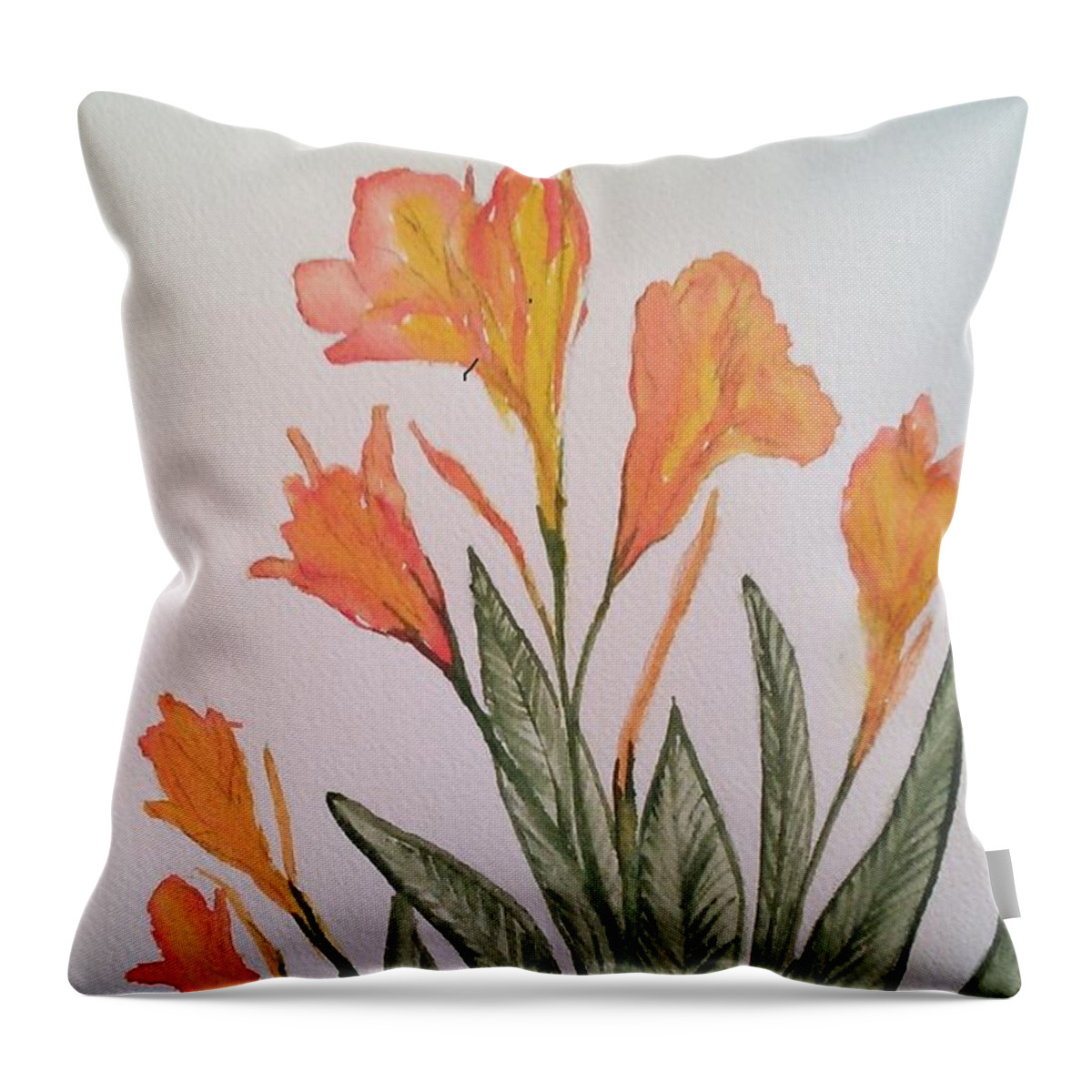  Canna Lillies Throw Pillow featuring the painting Cannas by Susan Nielsen