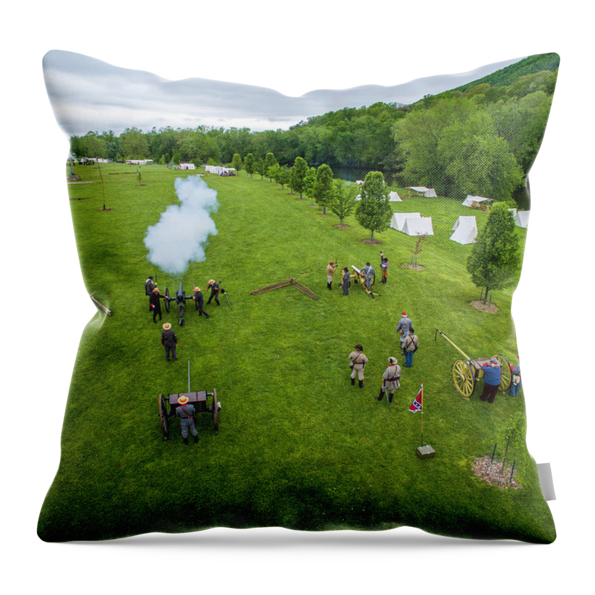 Cannon Throw Pillow featuring the photograph Cannon Fire by the Camp by Star City SkyCams