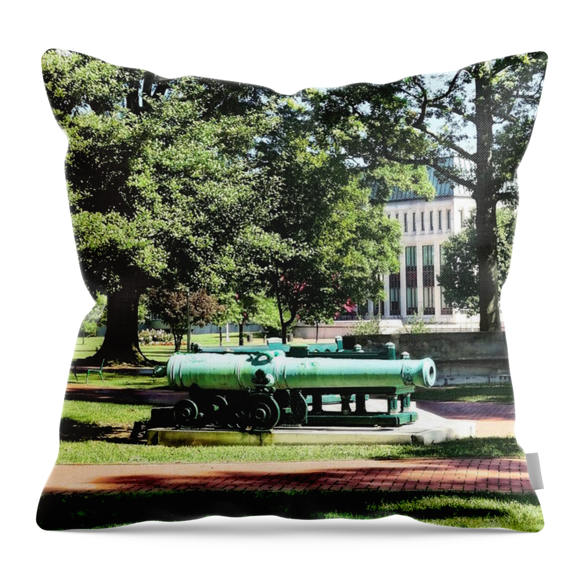 Naval Academy Throw Pillow featuring the photograph Cannon Near Tecumseh Statue by Susan Savad
