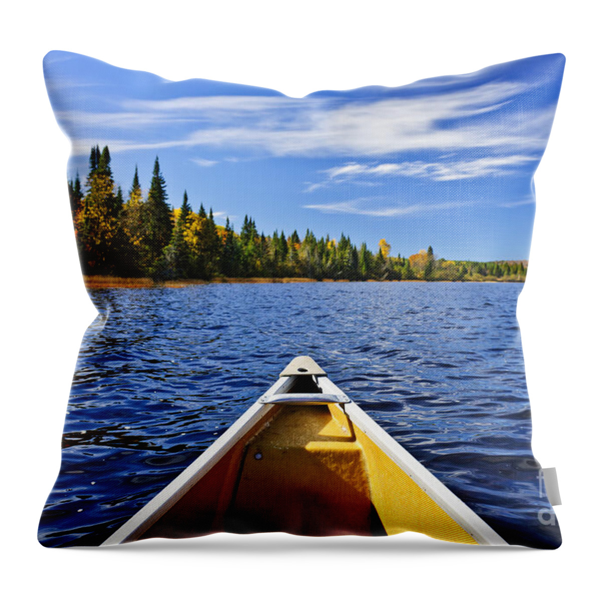 Canoe Throw Pillow featuring the photograph Canoe bow on lake by Elena Elisseeva