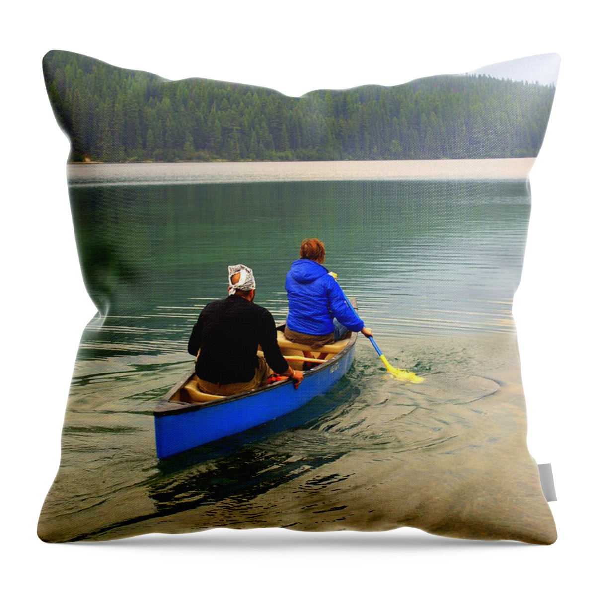 Glacier National Park Throw Pillow featuring the photograph Canoeing Glacier Park by Marty Koch