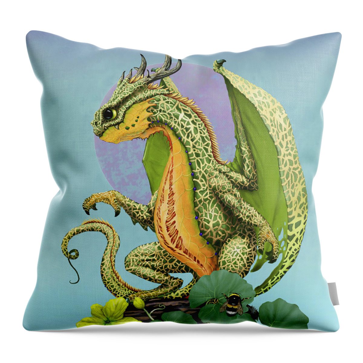 Cantaloupe Throw Pillow featuring the digital art Cantaloupe Dragon by Stanley Morrison