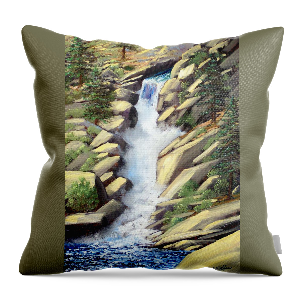 Landscape Throw Pillow featuring the painting Canyon Falls by Frank Wilson