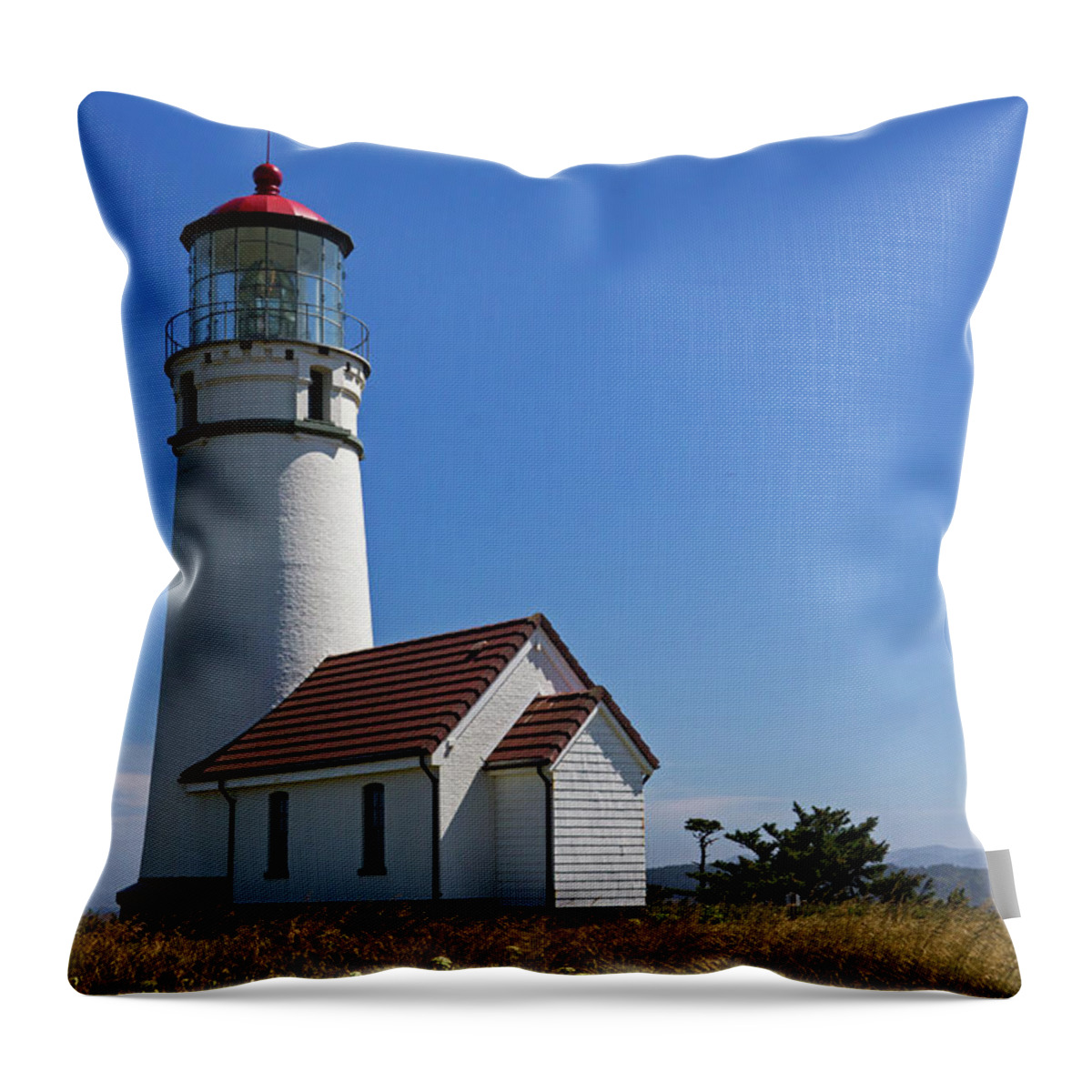 Cape Blanco Lighthouse Throw Pillow featuring the photograph Cape Blanco Lighthouse H by Inge Riis McDonald