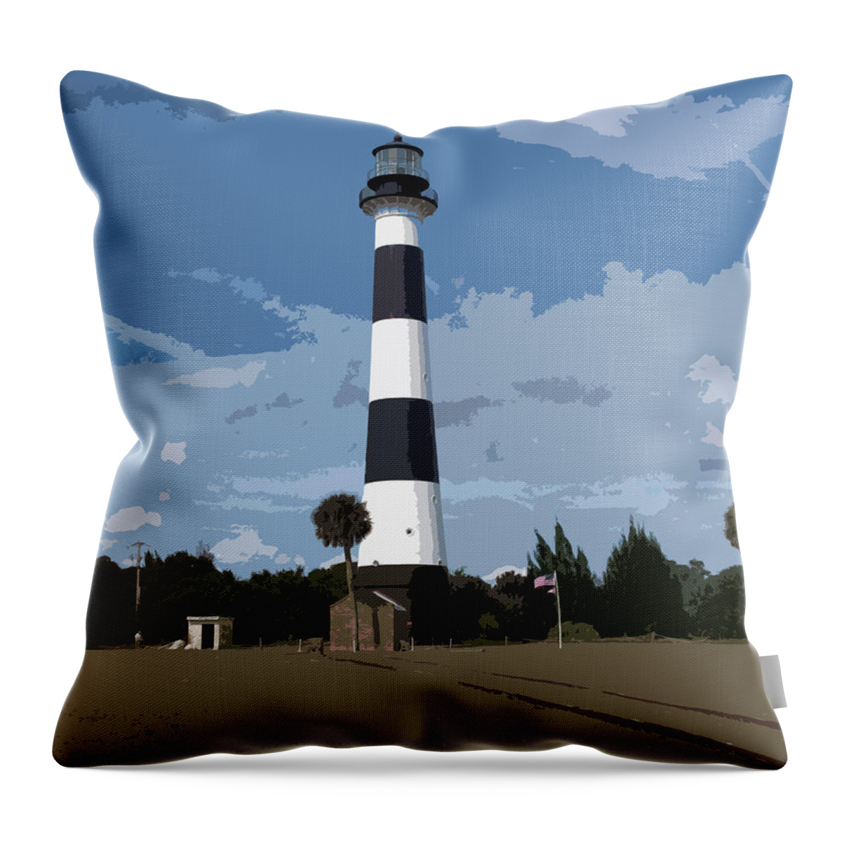 Lighthouse Throw Pillow featuring the painting Cape Canaveral On The East Coast Of Florida by Allan Hughes