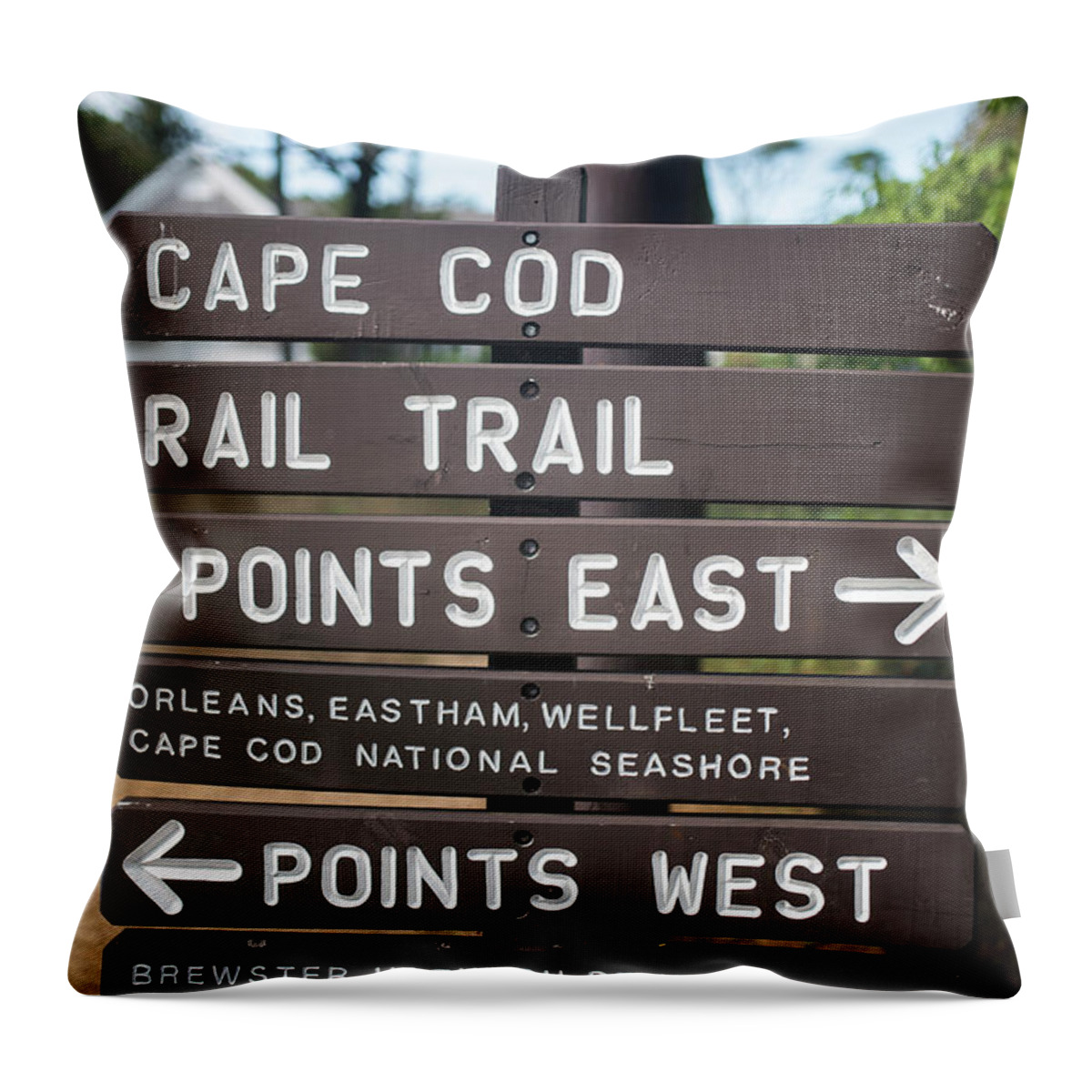 Cape Throw Pillow featuring the photograph Cape Cod Rail Trail Sign Eastham by Toby McGuire