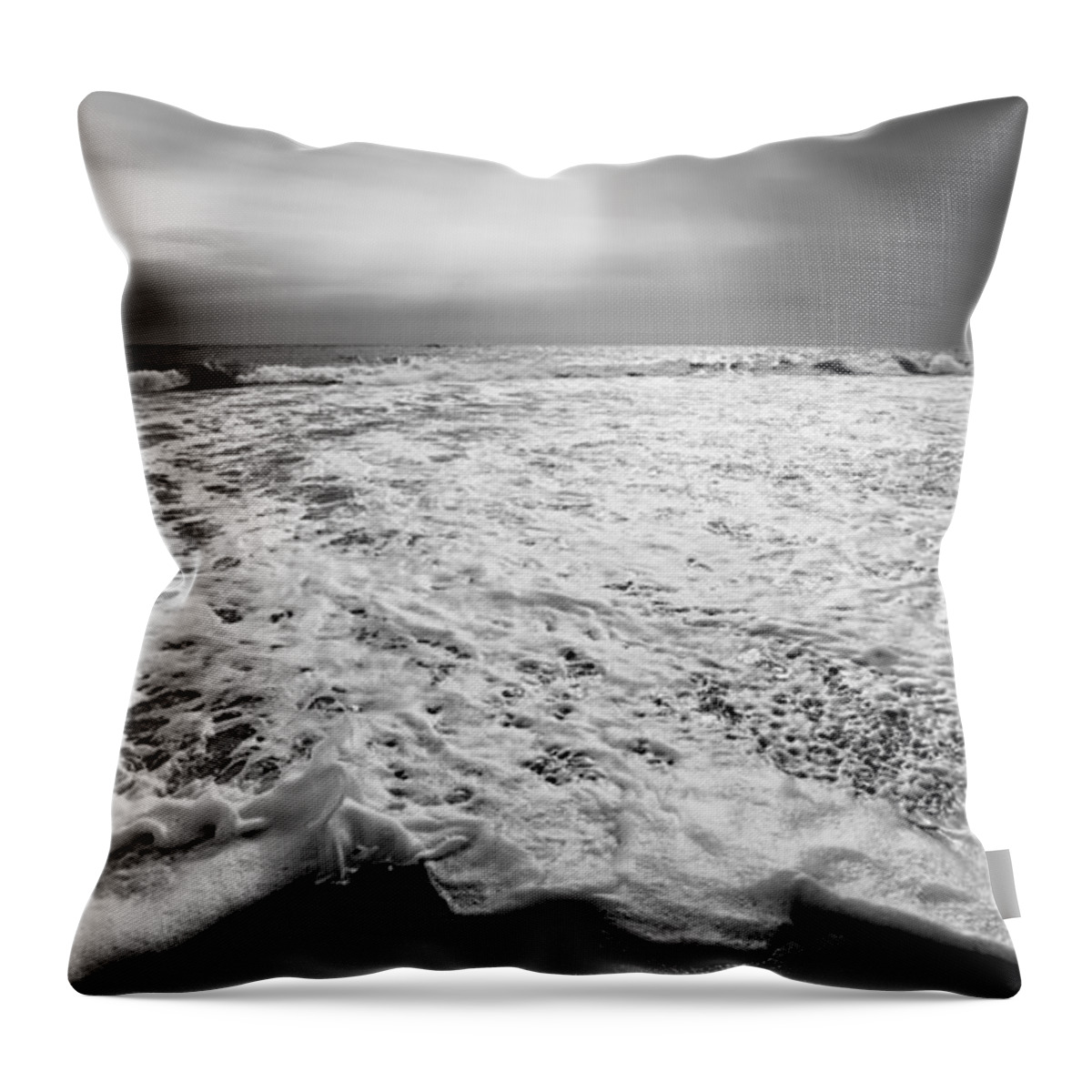 Black And White Seascape Throw Pillow featuring the photograph Cape Cod Surf BW by Bill Wakeley