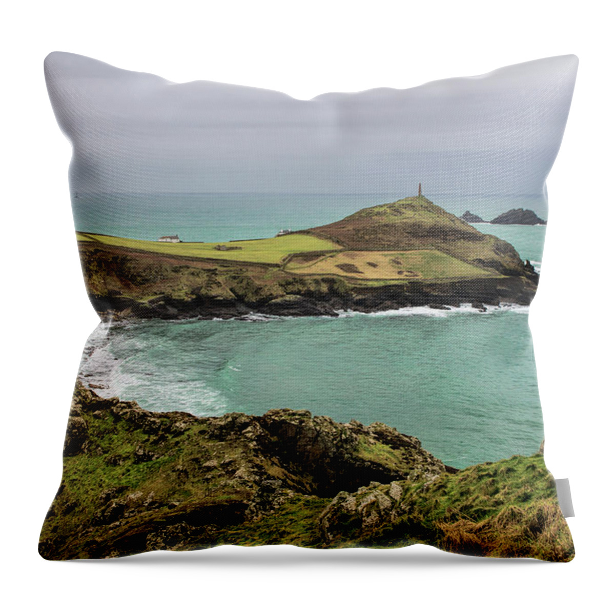 Cape Cornwall Throw Pillow featuring the photograph Cape Cornwall from Kenidjack Castle by Pete Hemington