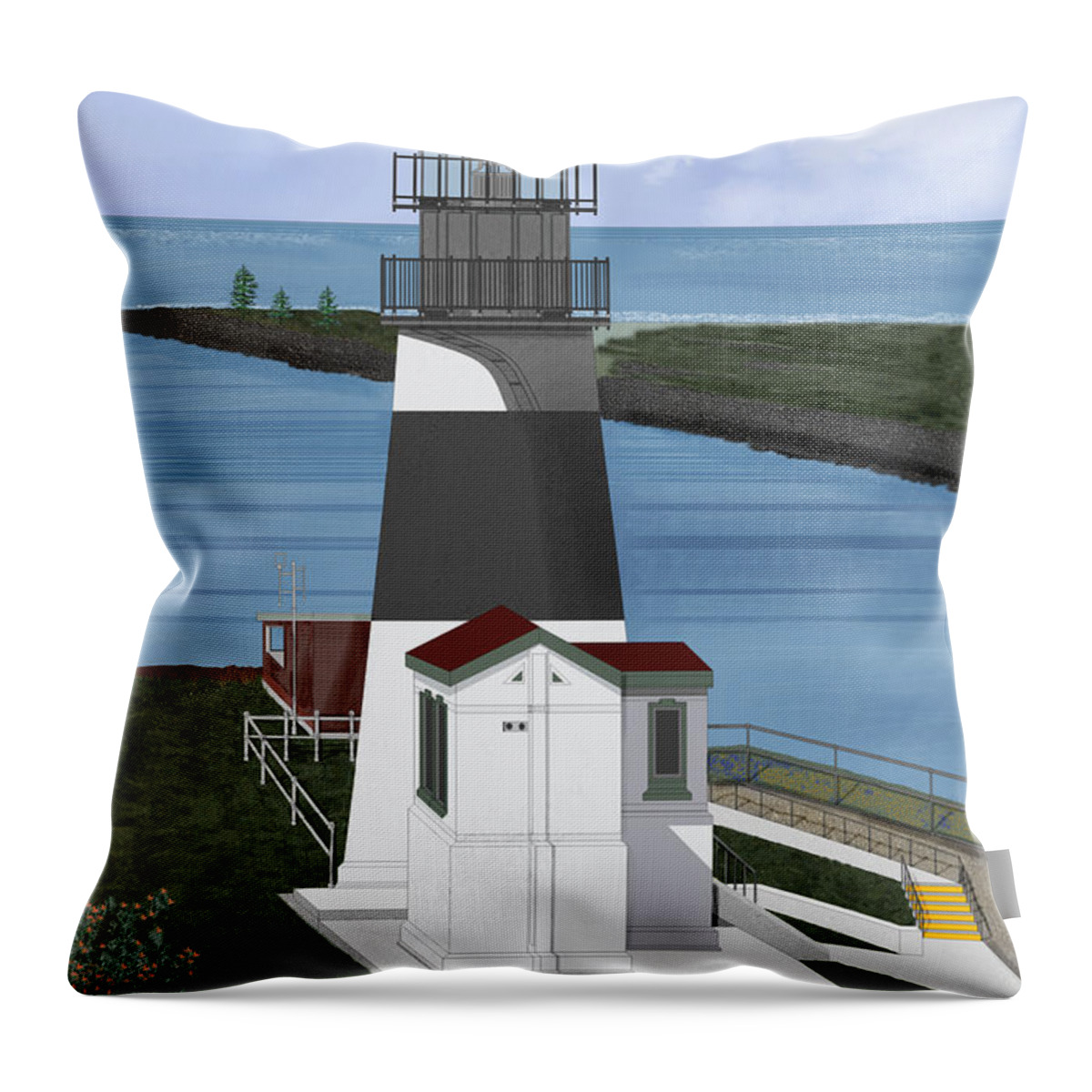Lighthouse Throw Pillow featuring the painting Cape Disappointment at Fort Canby Washington by Anne Norskog