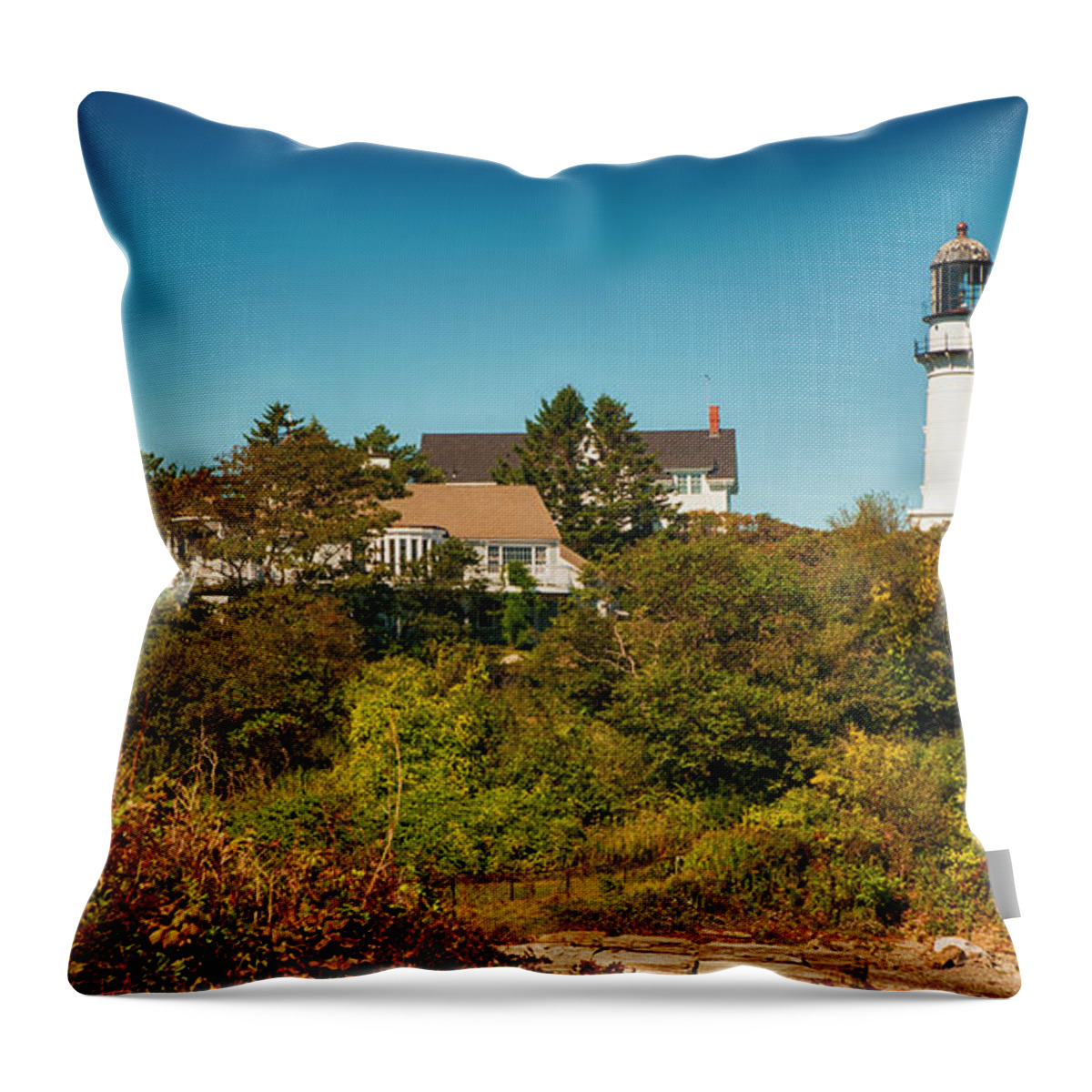 Cape Elizabeth; Lighthouse; Maine; New England Throw Pillow featuring the photograph Cape Elizabeth Lighthouse by Mick Burkey