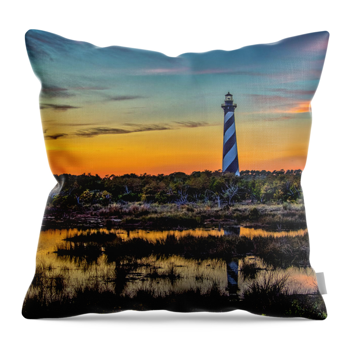 Landscape Throw Pillow featuring the photograph Cape Hatteras Lighthouse by Donald Brown