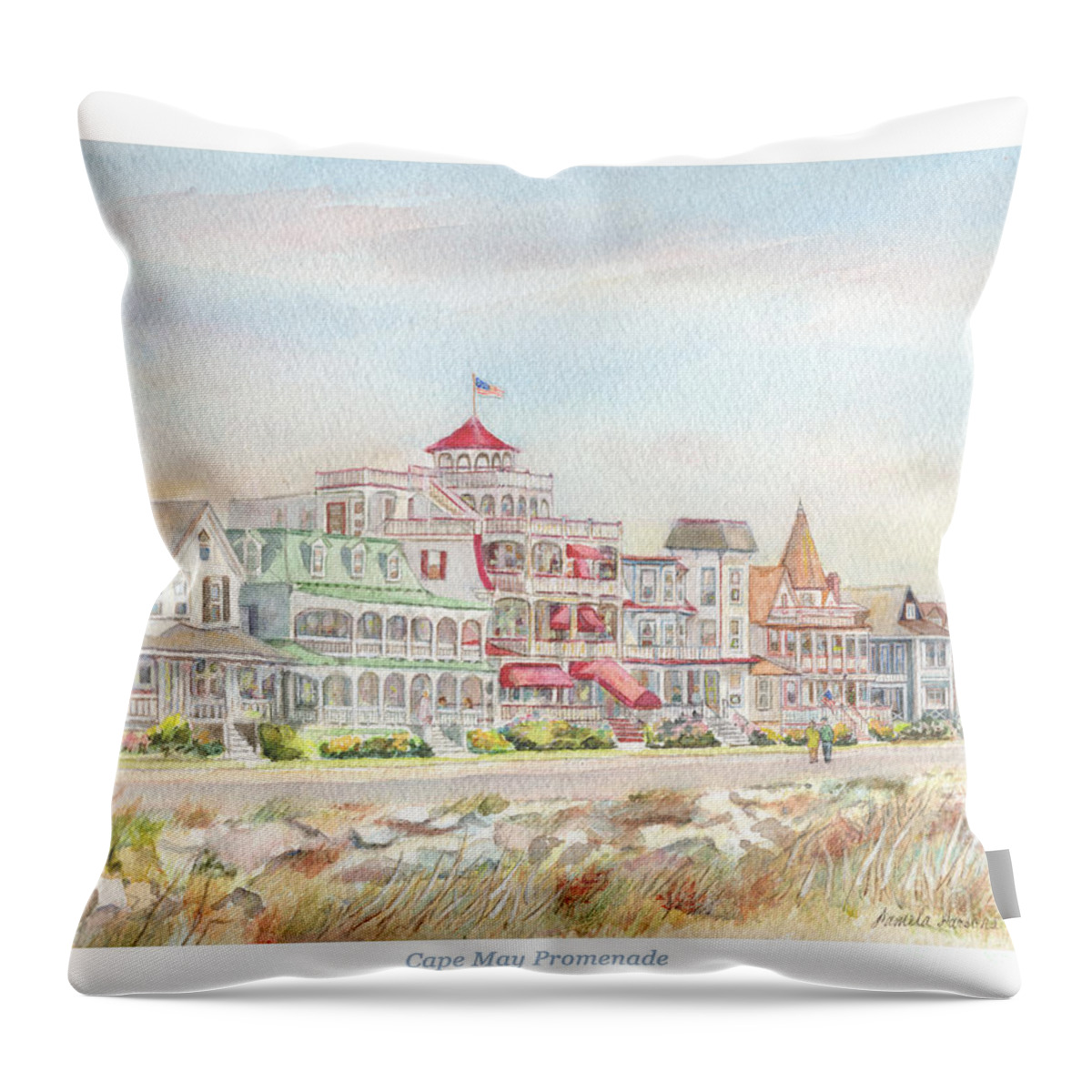 Cape May Throw Pillow featuring the painting Cape May Promenade, Jersey Shore by Pamela Parsons