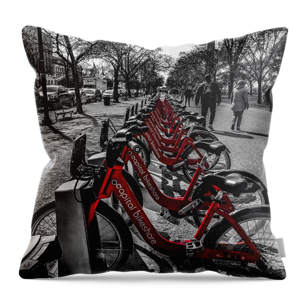 Colorsplash Throw Pillow featuring the photograph Capital Bikeshare by Chris Montcalmo