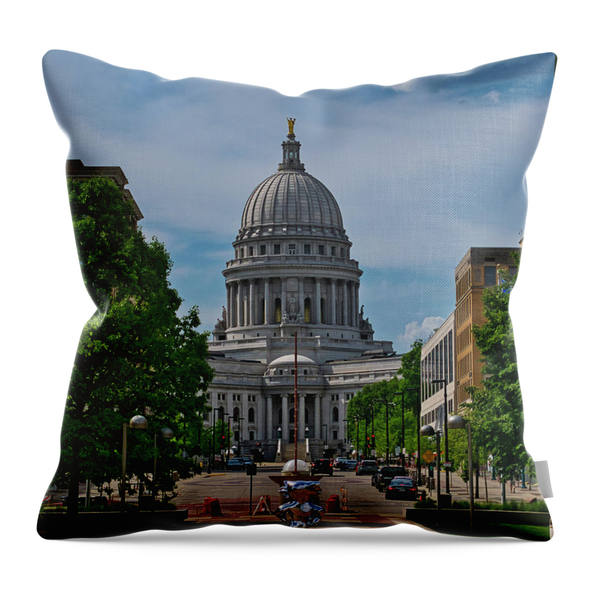 Madison Throw Pillow featuring the photograph Capitol - Madison with Bucky by Steven Ralser