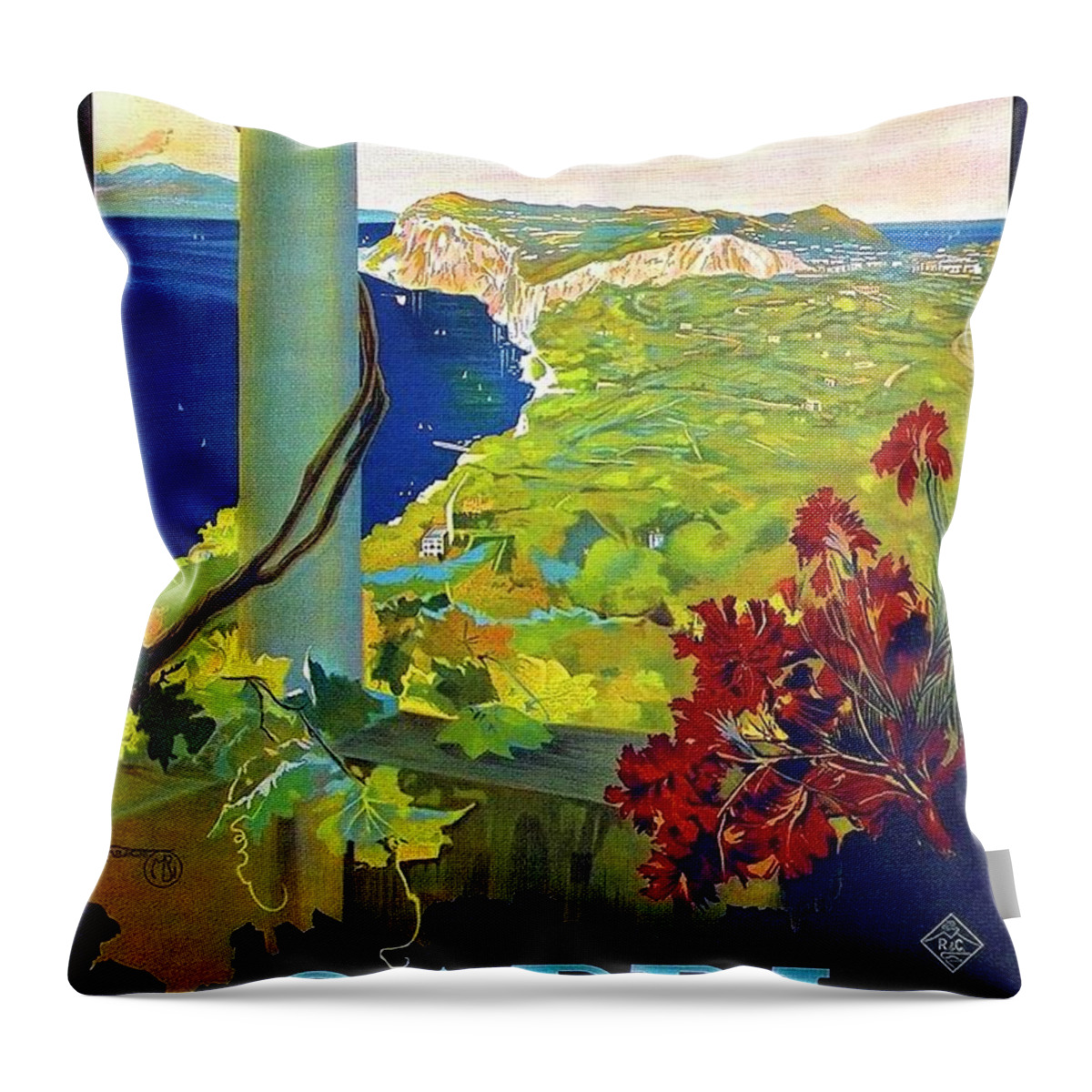 Capri Throw Pillow featuring the painting Capri, Italy, Italian riviera, scenery by Long Shot