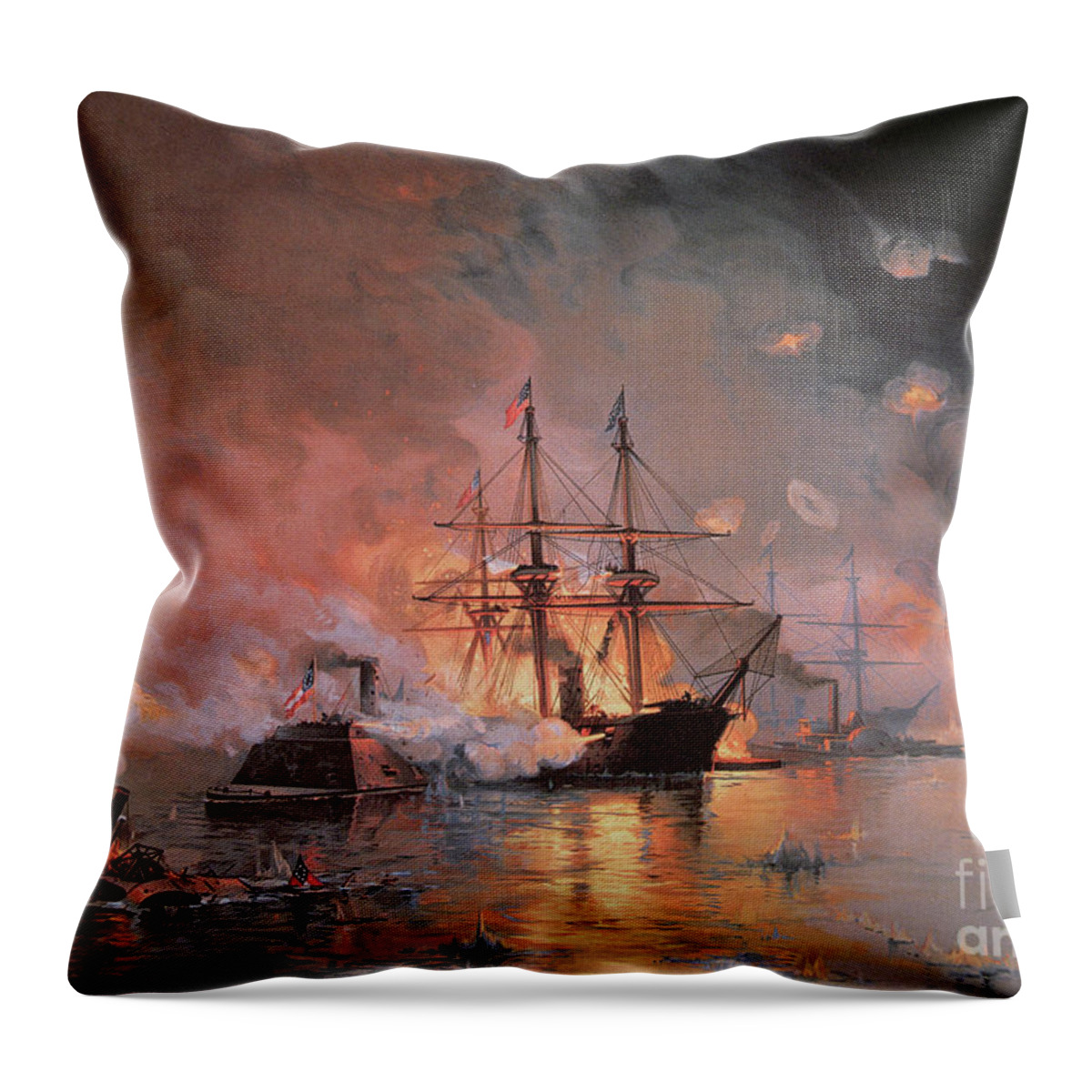 Capture Of New Orleans By Union Flag Officer David G. Farragut Throw Pillow featuring the painting Capture of New Orleans by Union Flag Officer David G Farragut by Julian Oliver Davidson