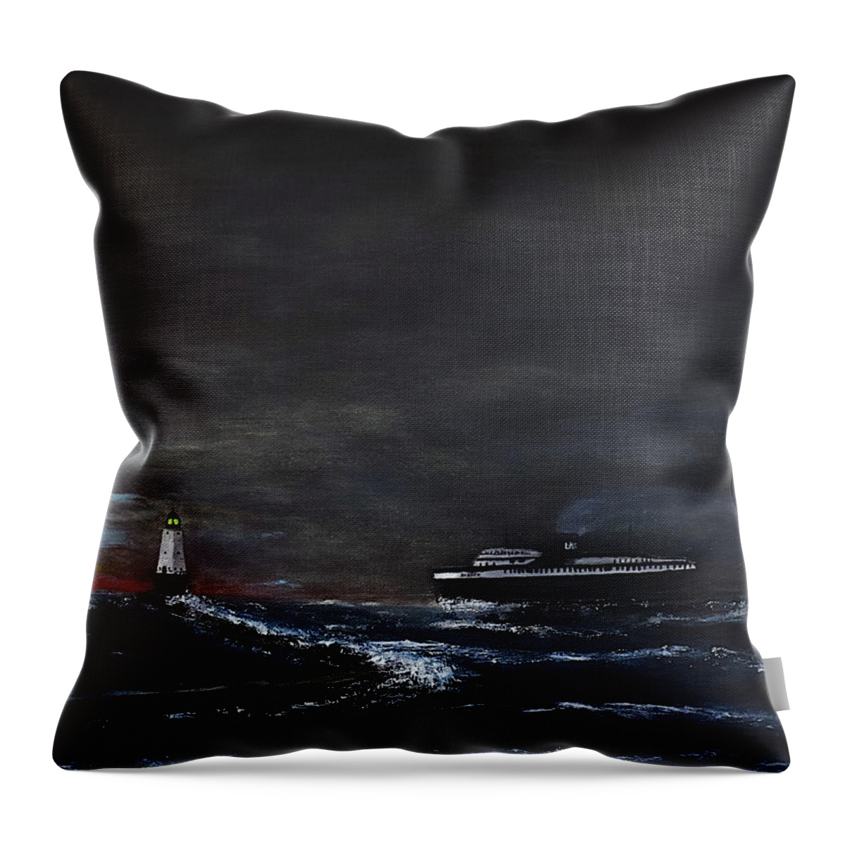 Badger Throw Pillow featuring the painting Car Ferry Badger November Crossing by Dick Bourgault