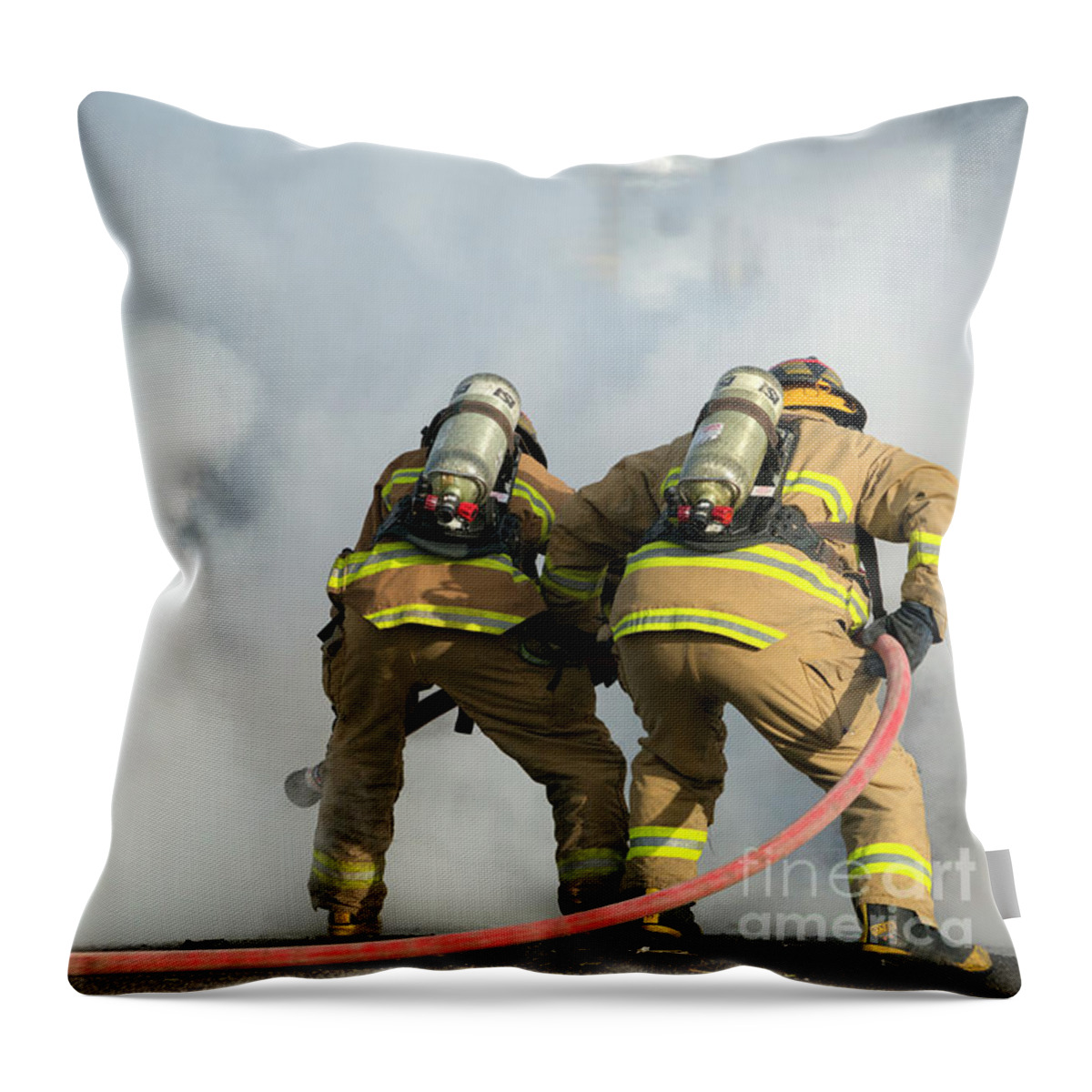 Firemen Throw Pillow featuring the photograph Car Fire by Michael Dawson