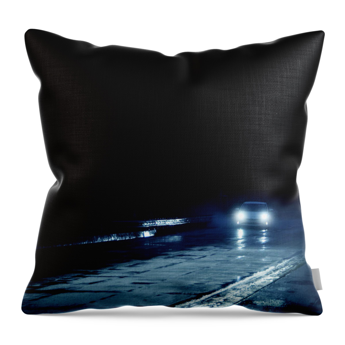 Car Throw Pillow featuring the photograph Car On a Rainy Highway at Night by Jill Battaglia