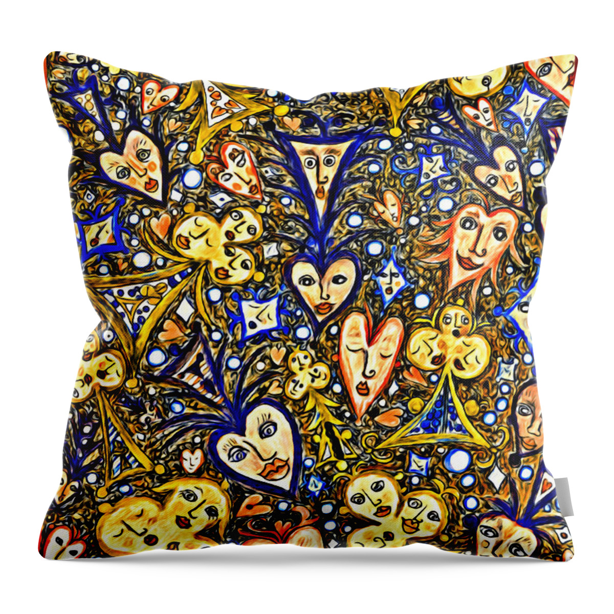 Lise Winne Throw Pillow featuring the digital art Card Game Symbols Blue and Yellow by Lise Winne