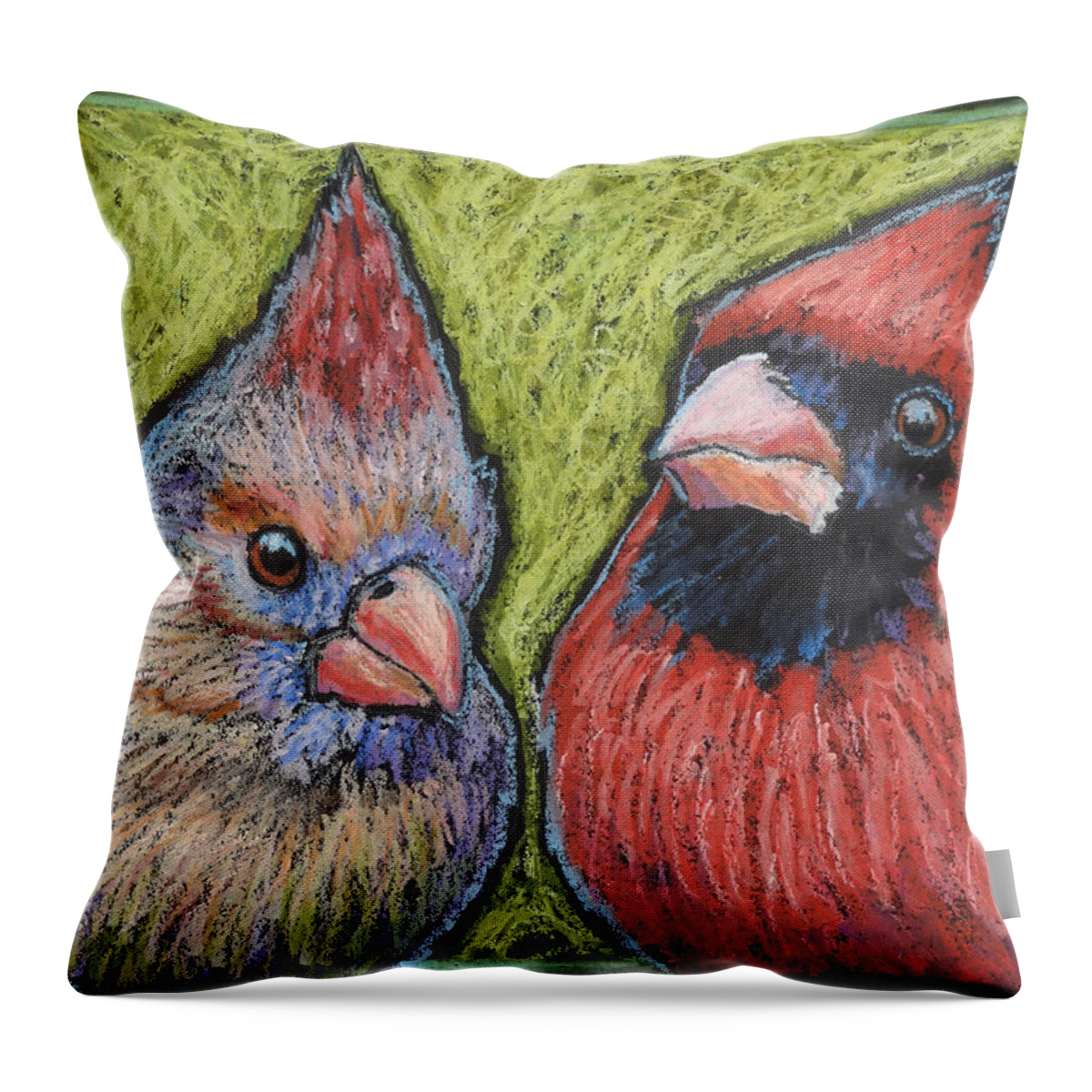 Cardinals Throw Pillow featuring the painting Cardinal Mugs by Ande Hall