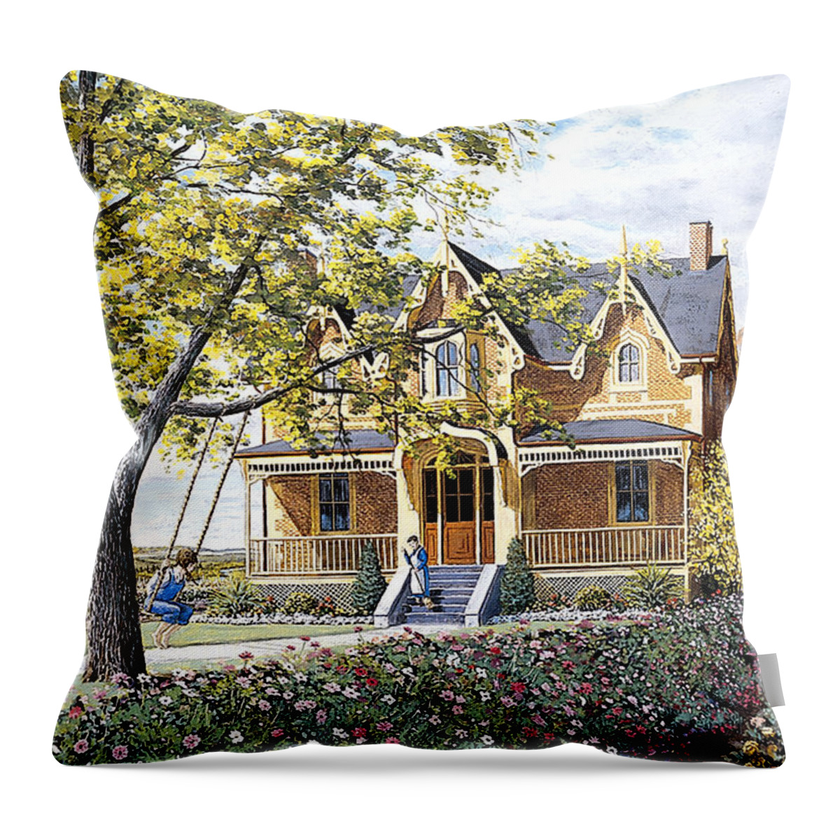 vintage House Throw Pillow featuring the painting Carefree Day by Roger Witmer