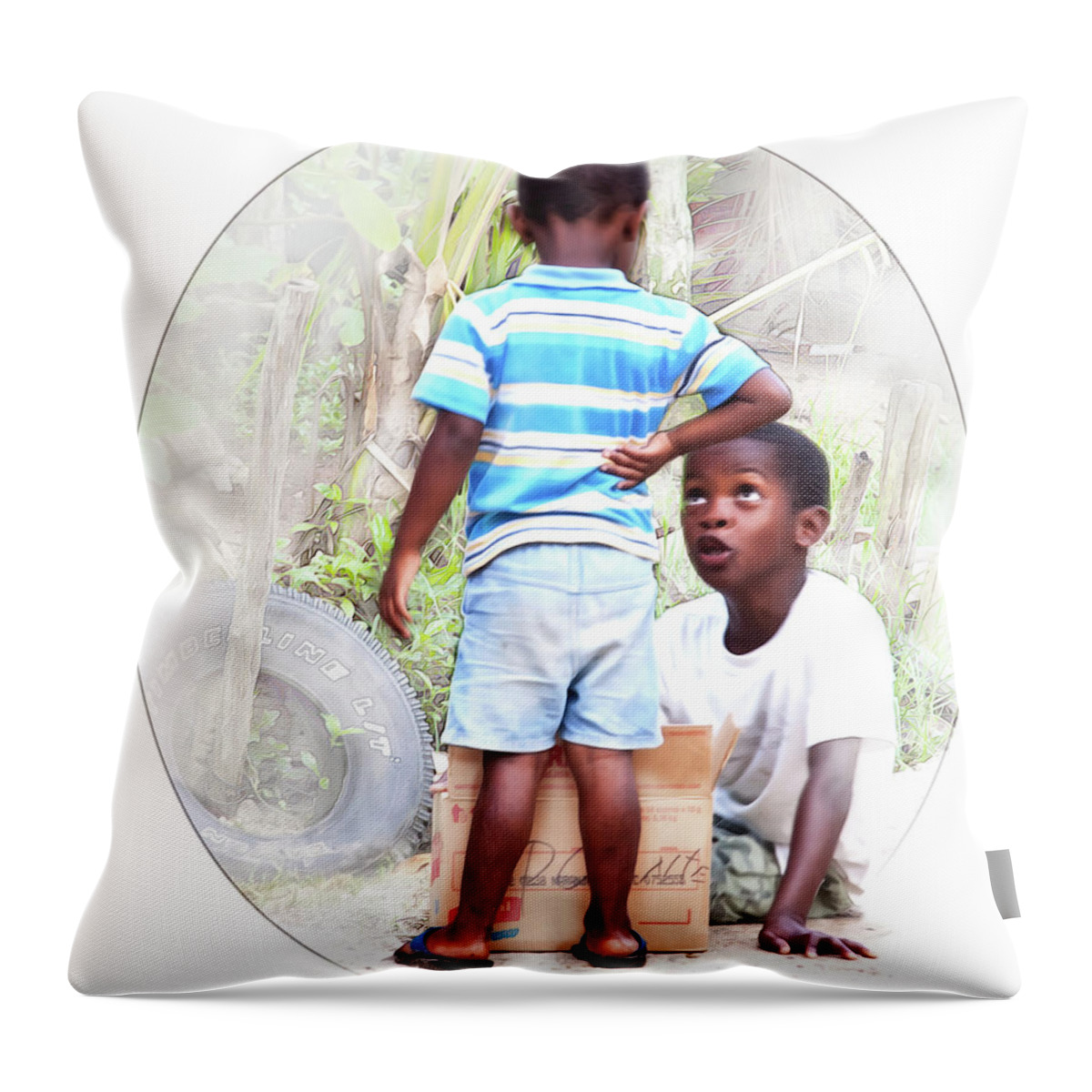 Photo Illustration Throw Pillow featuring the digital art Caribbean kids illustration by Tatiana Travelways