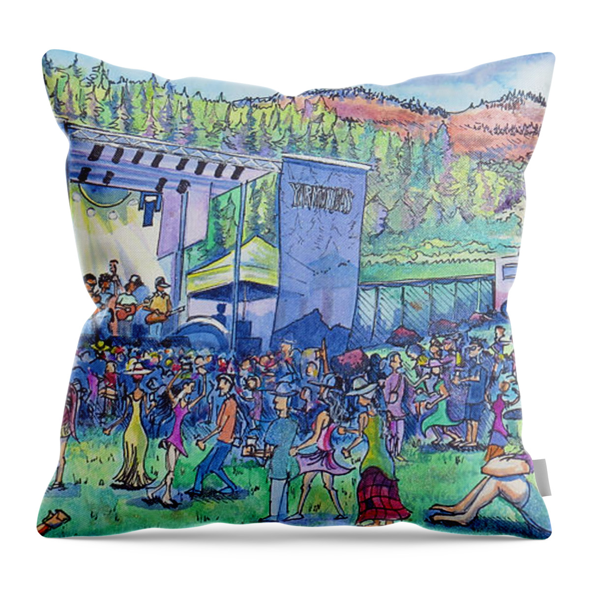 Caribou Throw Pillow featuring the painting Caribou Mountain Collective at YarmonyGrass by David Sockrider