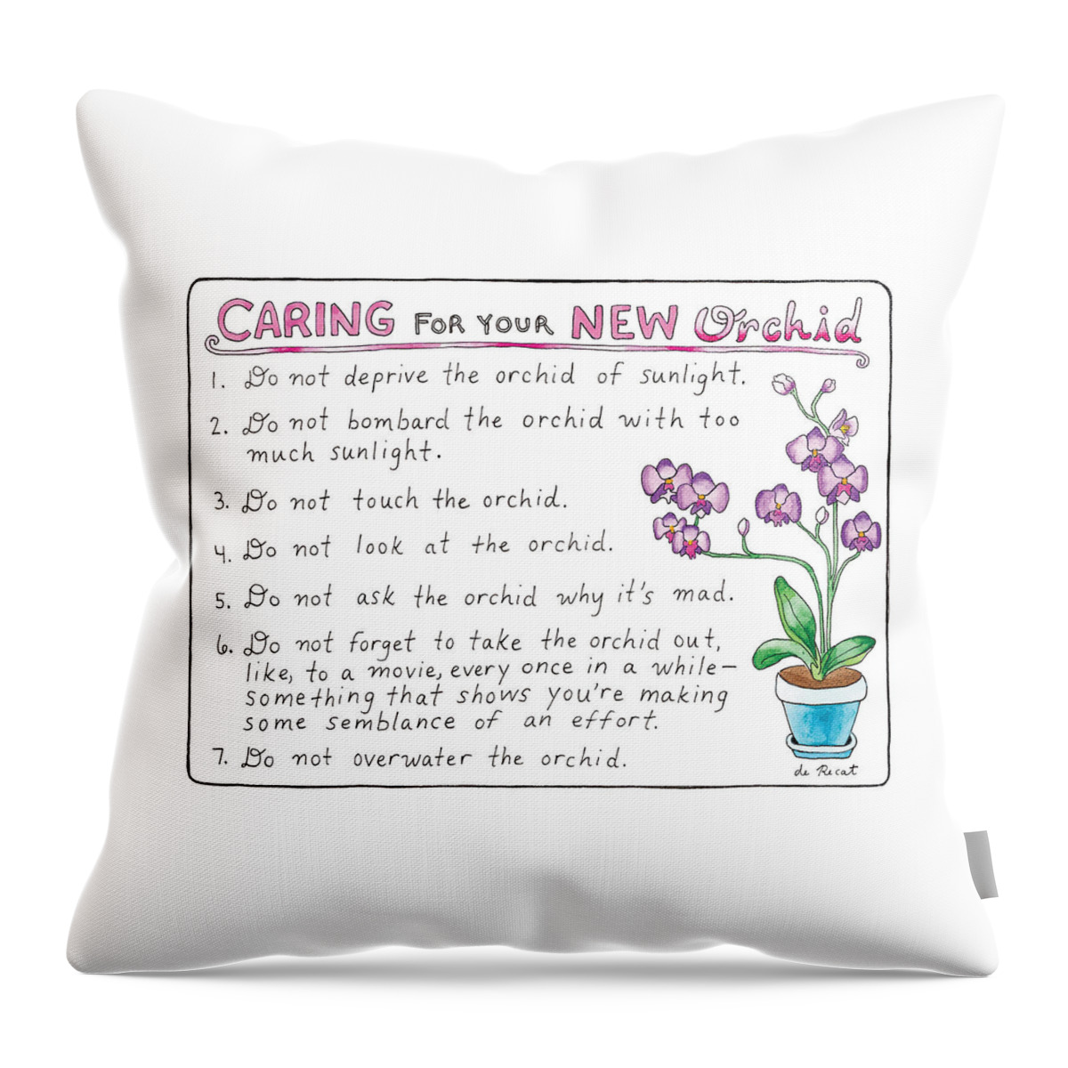Caring For Your New Orchid Throw Pillow