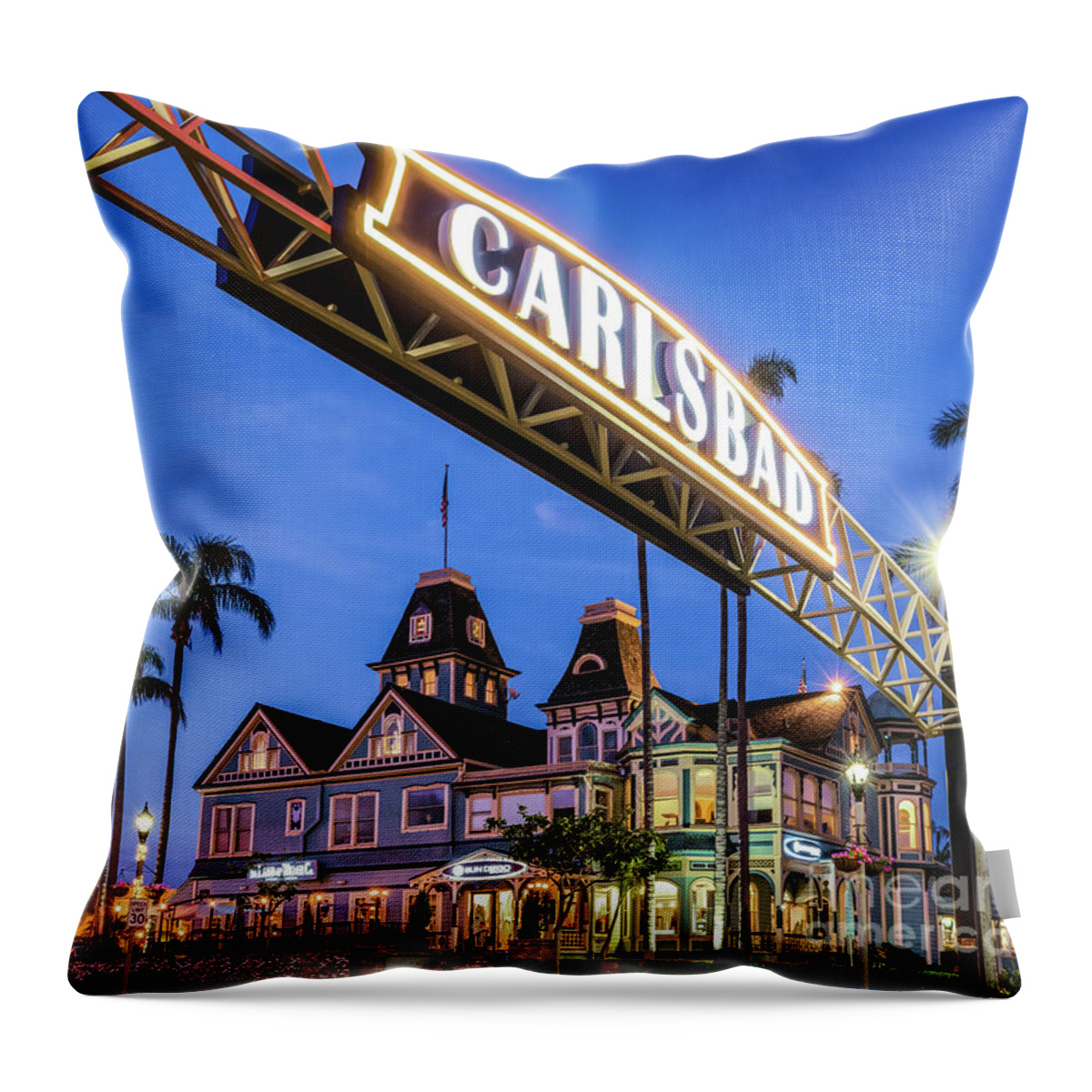 Carlsbad Throw Pillow featuring the photograph Carlsbad Welcome Sign by David Levin