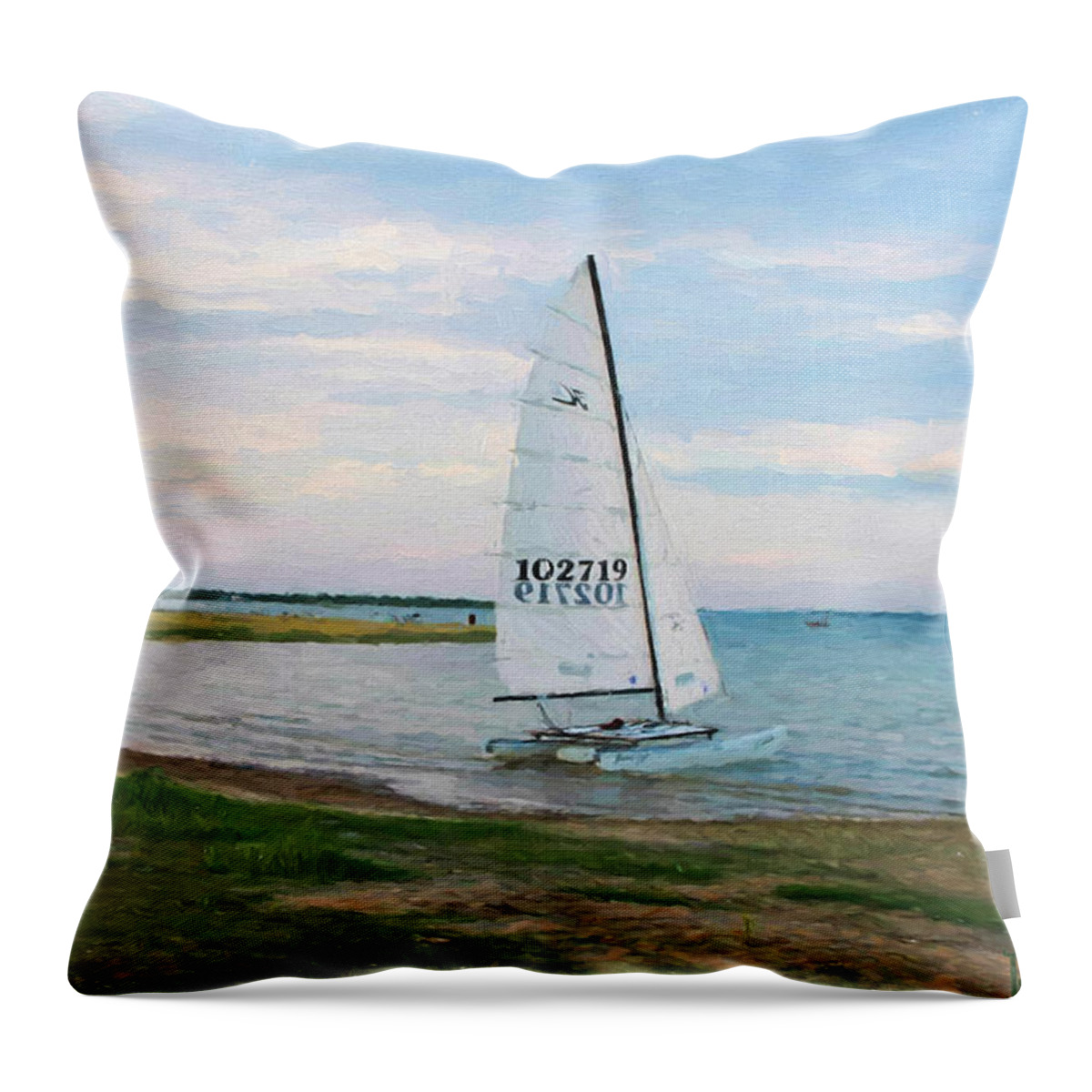 Hobie Cat Throw Pillow featuring the painting Carolina Shore by Phil Price