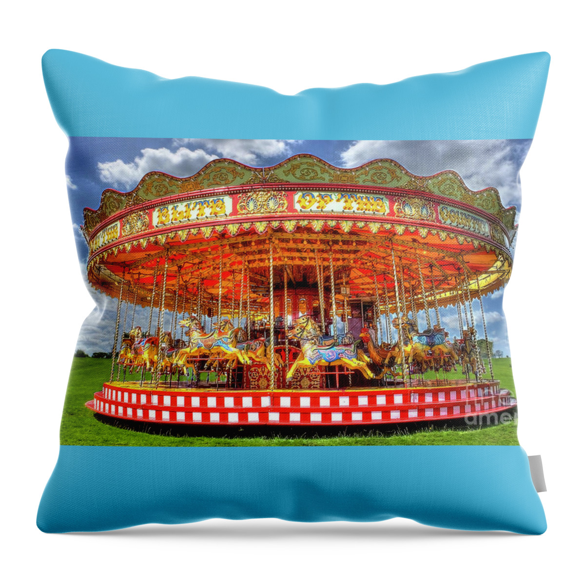 Carousel Throw Pillow featuring the photograph Carousel merrygoround by Catchavista