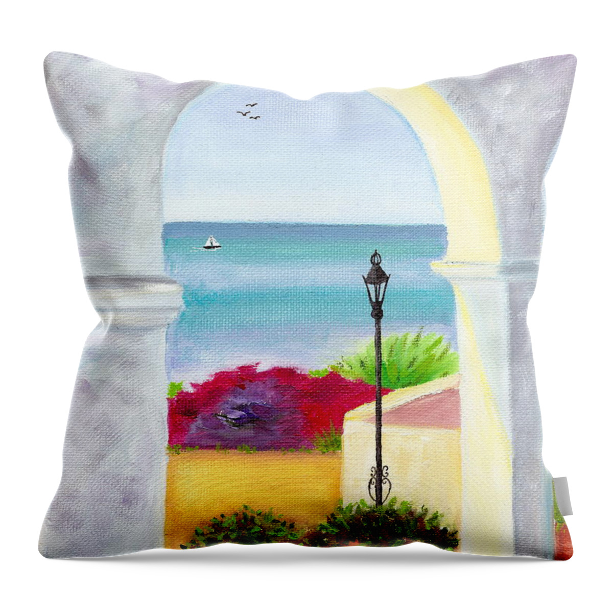 Water Throw Pillow featuring the painting Casa Romantica View by Mary Scott